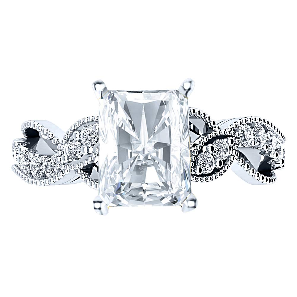 1.25 Ctw 14K White Gold Vintage Infinity Milgrain GIA Certified Radiant Cut Diamond Engagement Ring (1 Ct Center I-J Color SI1-SI2 Clarity) - Perfect for Proposals, Anniversaries & Wedding Bands