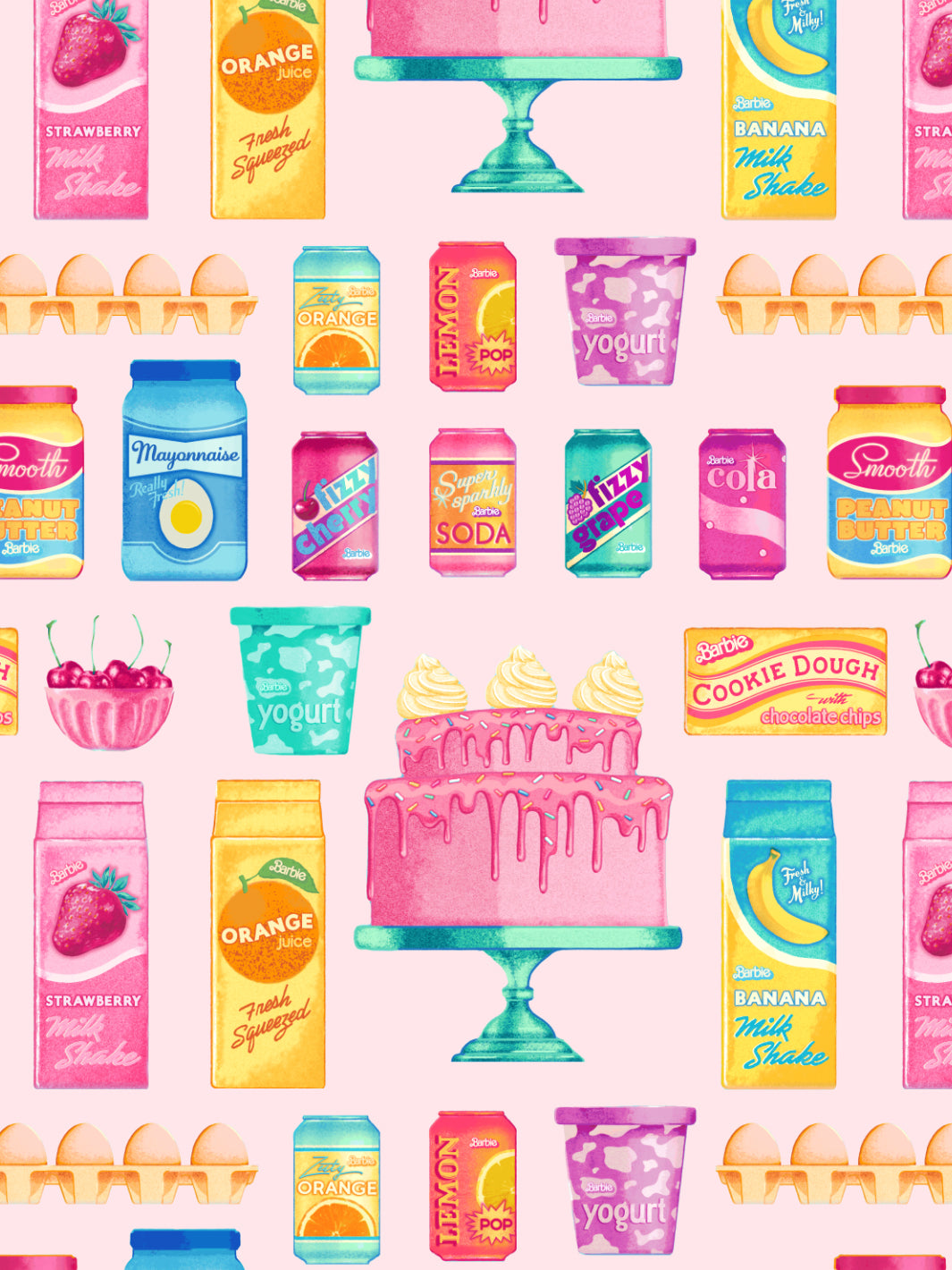 Barbie™ Pantry Toss Wallpaper - Pink Barbie™ Themed Peel & Stick Wallpaper for Girls' Room, Nursery, Playroom Decor
