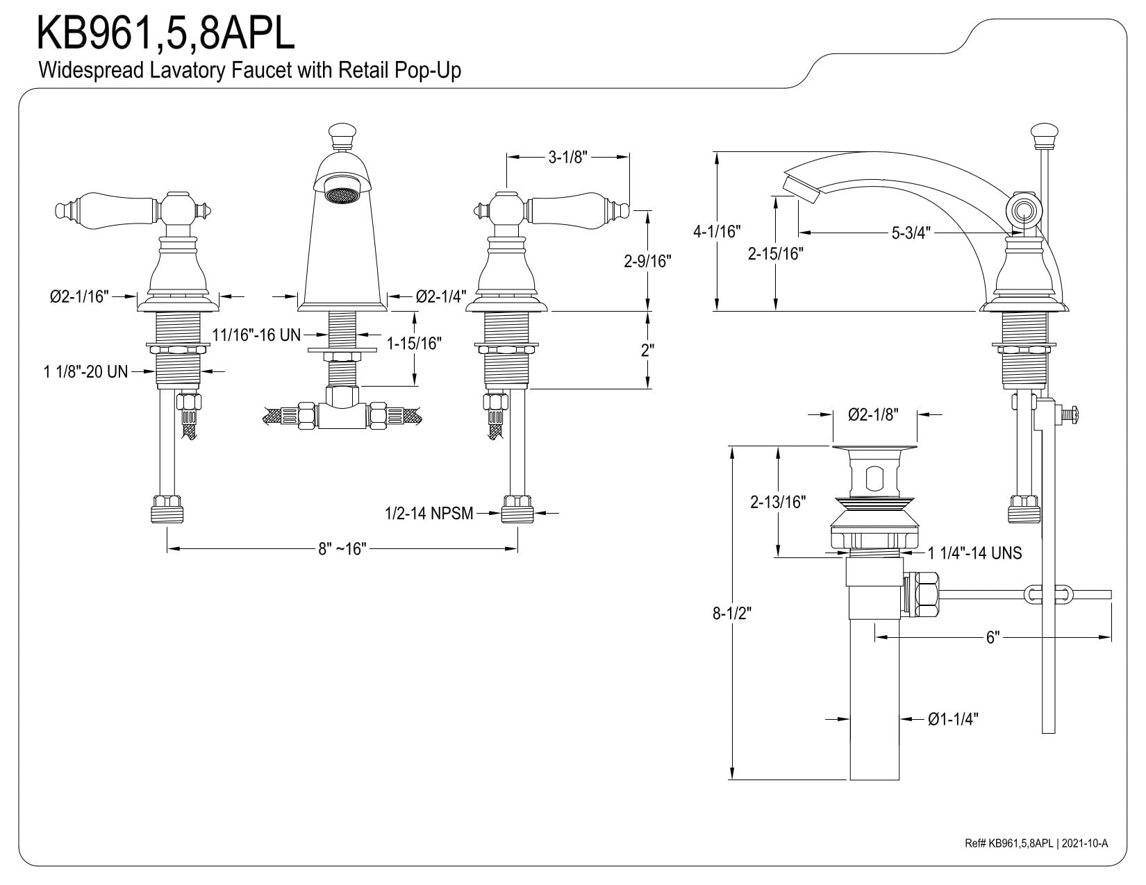 Kingston Brass KB965APL American Patriot Widespread Bathroom Faucet - 5.75
