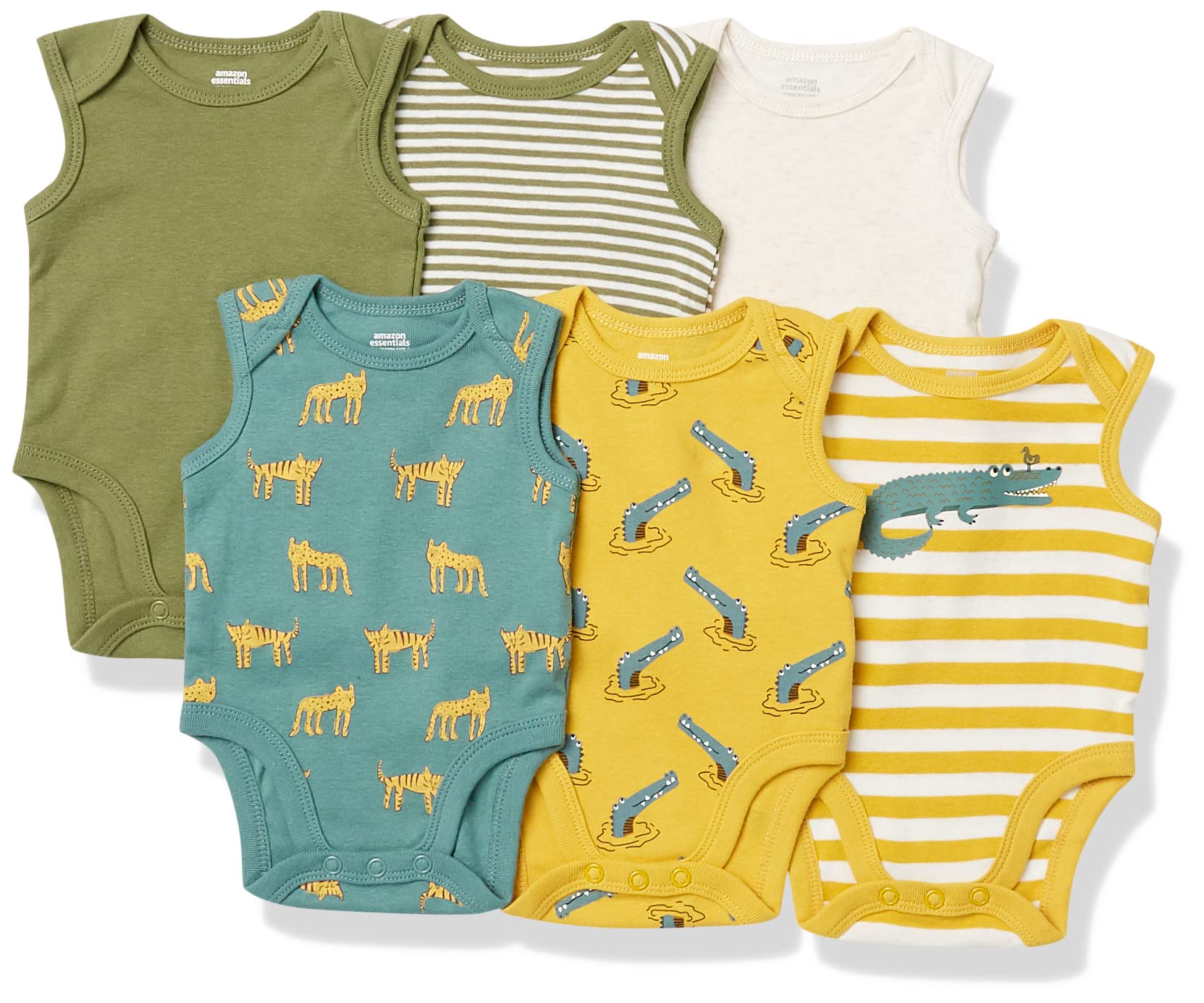 Amazon Essentials Unisex Babies' Sleeveless Bodysuits 6-Pack - Soft Cotton Onesies for Newborns & Infants - Perfect for Summer, Playtime & Layering