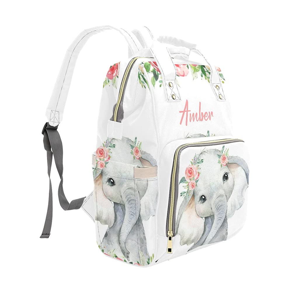 **Personalized Watercolor Floral Elephant Diaper Backpack - Nursing Nappy Bag for Travel, Baby Essentials & Gifts - Perfect for Moms On-The-Go**