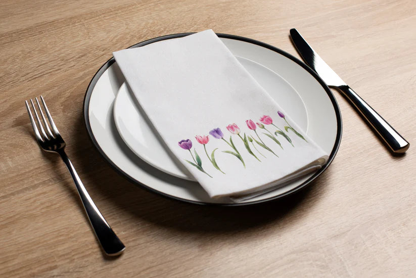 Disposable Linen-Like Paper Guest Towels - 16 Pack Tulip Stripe Design | Soft & Absorbent for Parties, Weddings & Home Use