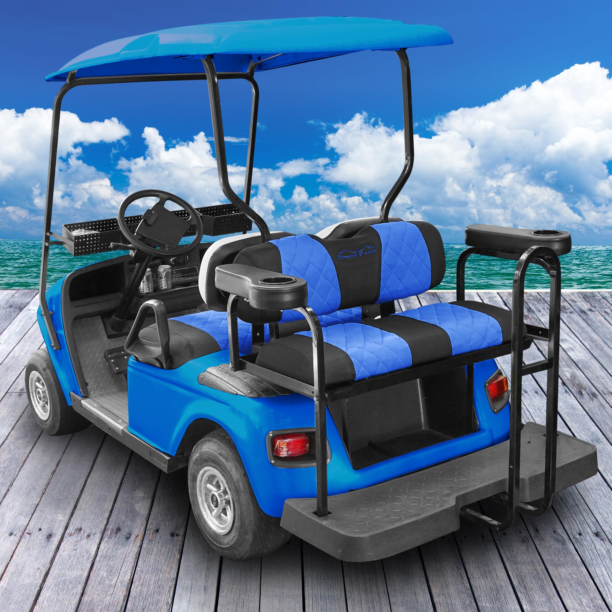 Premium Golf Cart Rear Seat Covers - Breathable Washable Sandwich Mesh Air Spacer Kit (Blue/Black) | Renew & Protect Your Golf Cart Seats | Perfect for Golf Courses, Resorts & Personal Carts