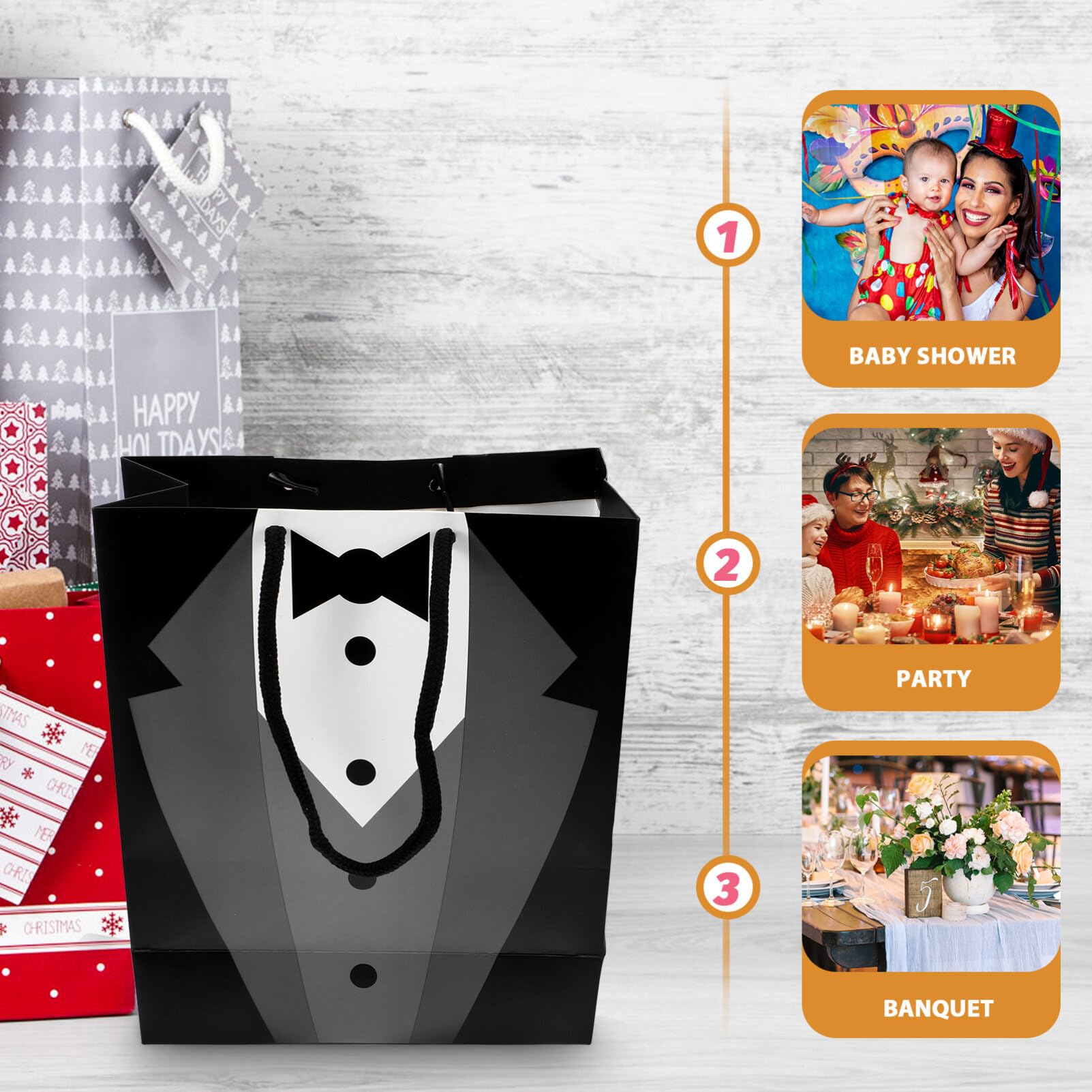 5 Pack Groomsmen Tuxedo Paper Bags - 19x9x23cm Wedding Party Favor Bags for Groomsmen, Anniversary & Special Events - Perfect for Bridal Showers, Bachelor Parties & Gift Packaging