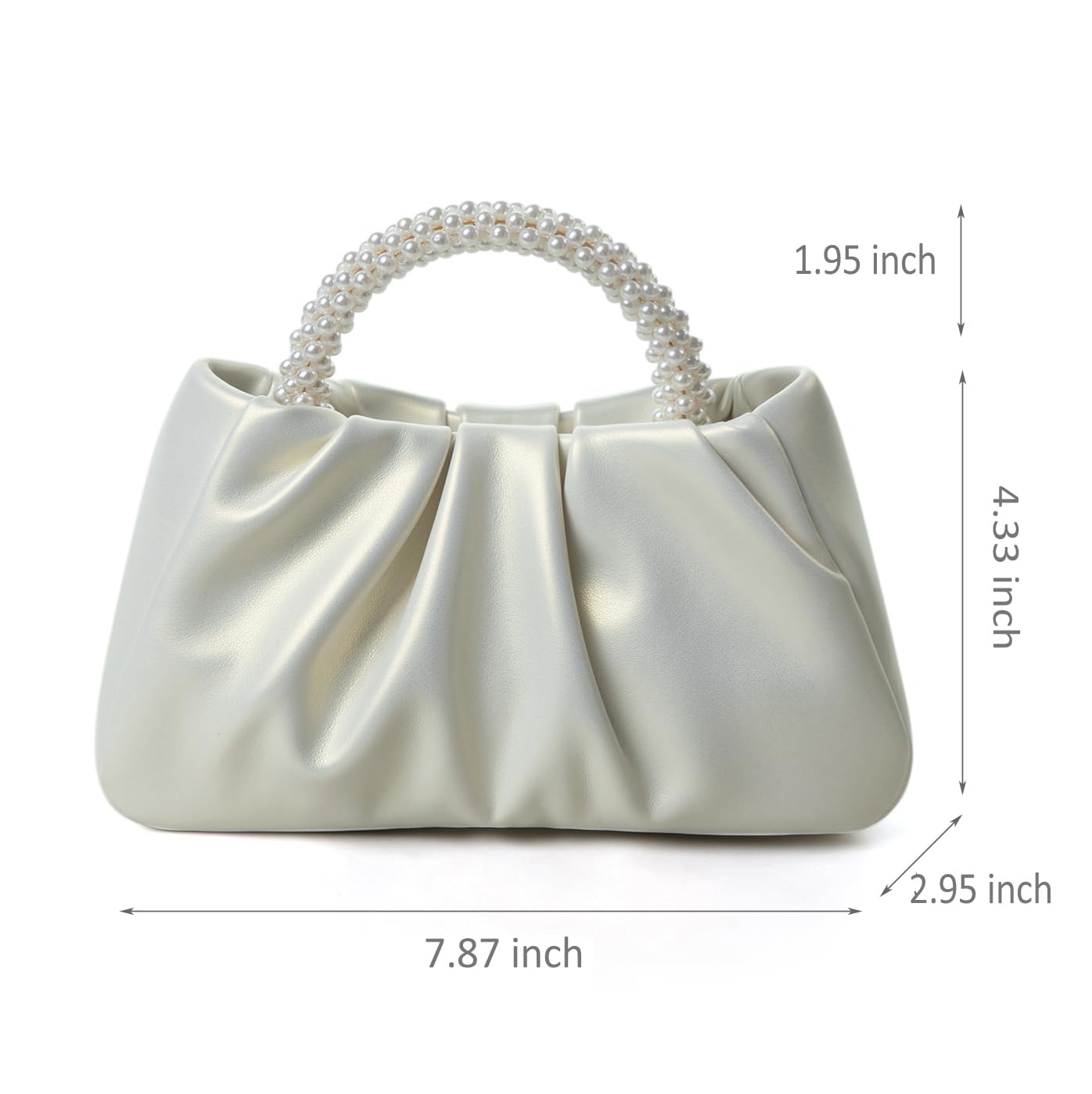 Elegant Pearl Embellished Women's Evening Purse - Soft Leather Ruched Clutch Bag for Wedding, Bridal, Party & Prom - Crossbody Handbag for Special Occasions & Night Out