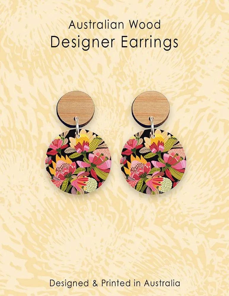 Wild Proteas Australian Wooden Earrings - Handmade Boho Dangle Earrings for Women - Perfect for Festivals, Weddings & Boho Fashion