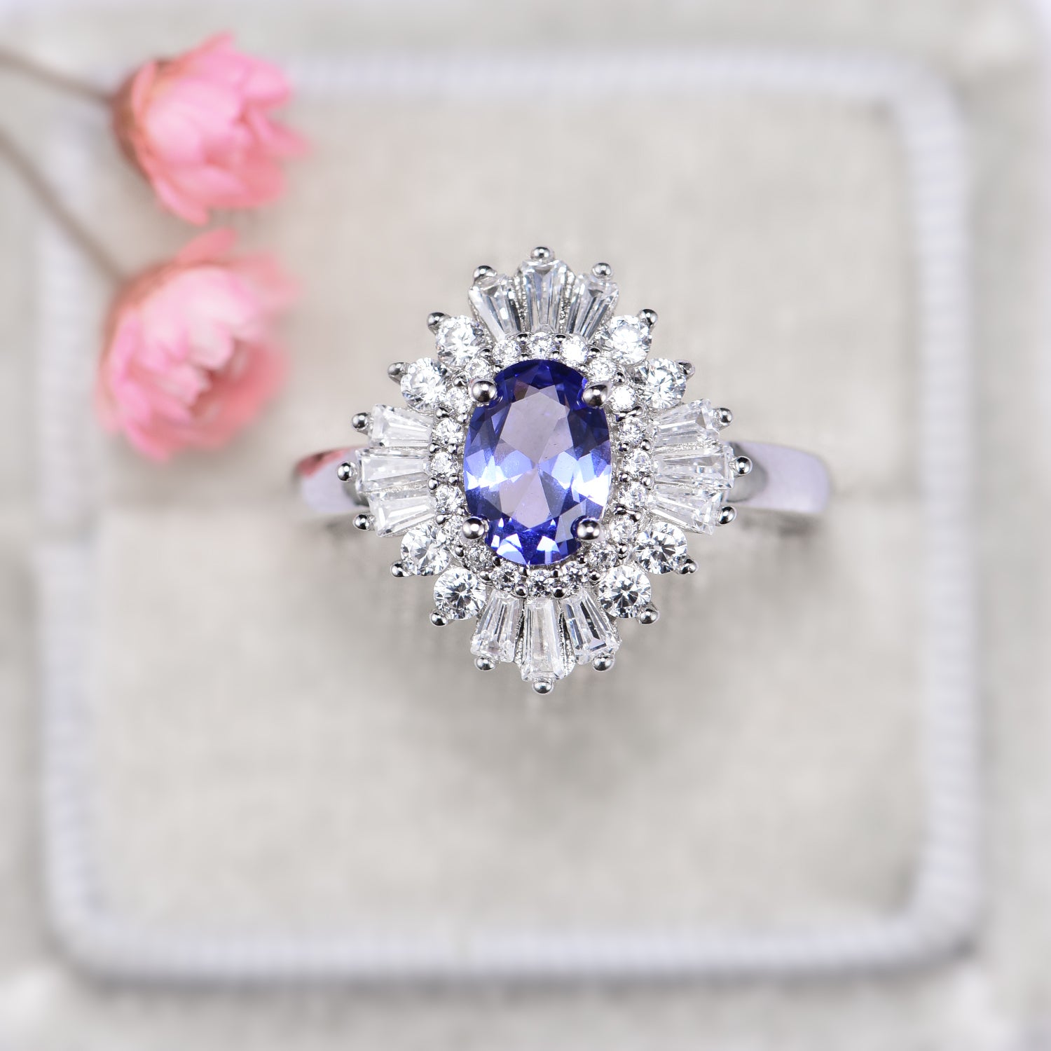 Victoria Tanzanite Ring Sterling Silver – Elegant Tanzanite Jewelry for Women, Perfect for Weddings, Anniversaries & Special Occasions