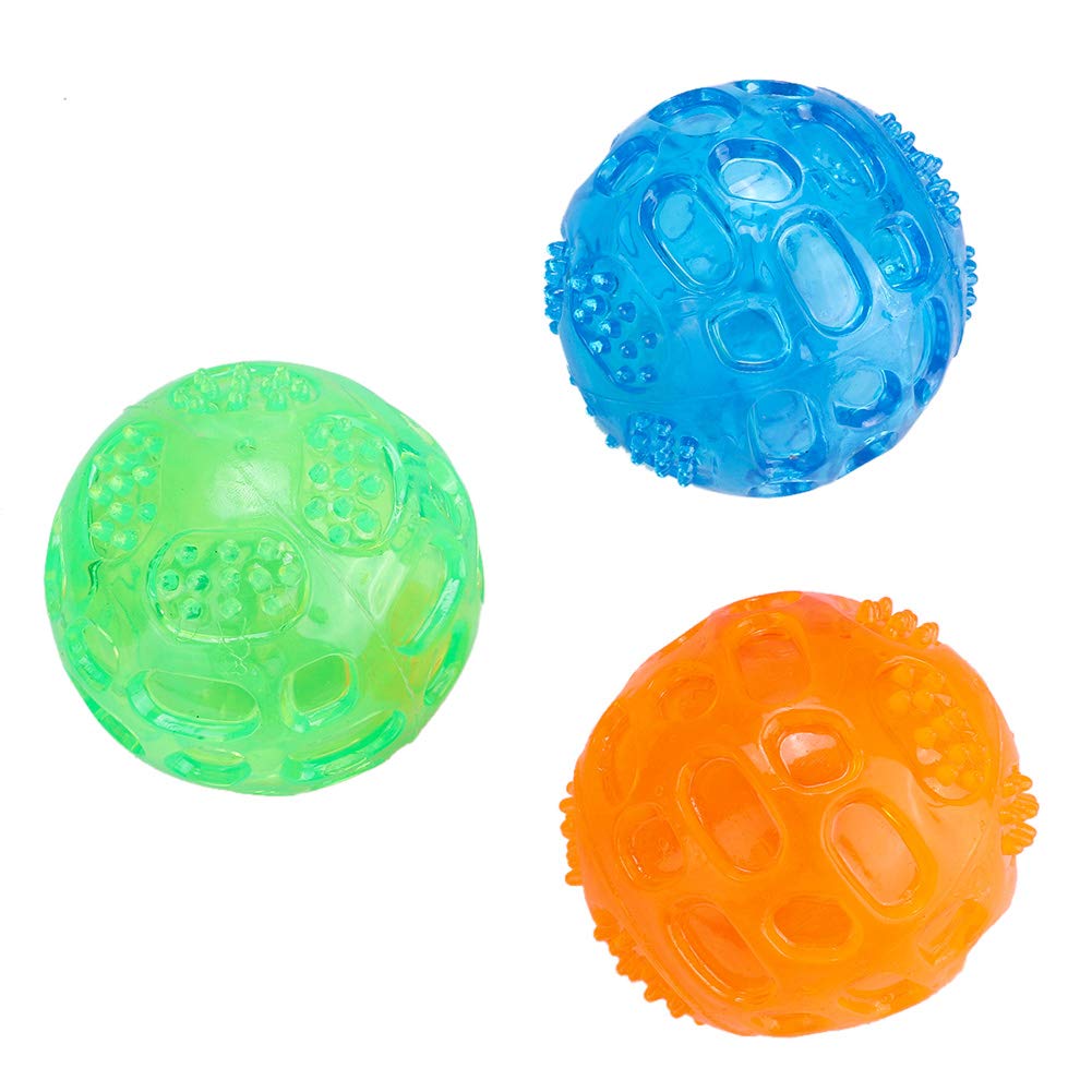 Gojiny 3-Pack Squeaky Chewing Ball Toy for Dogs - Interactive Dental Cleaning Balls for Puppies & Adult Dogs, Durable Bouncy Chew Toys for Small & Large Breeds (Orange, Green, Blue) - Perfect for Playtime, Training & Teeth Cleaning