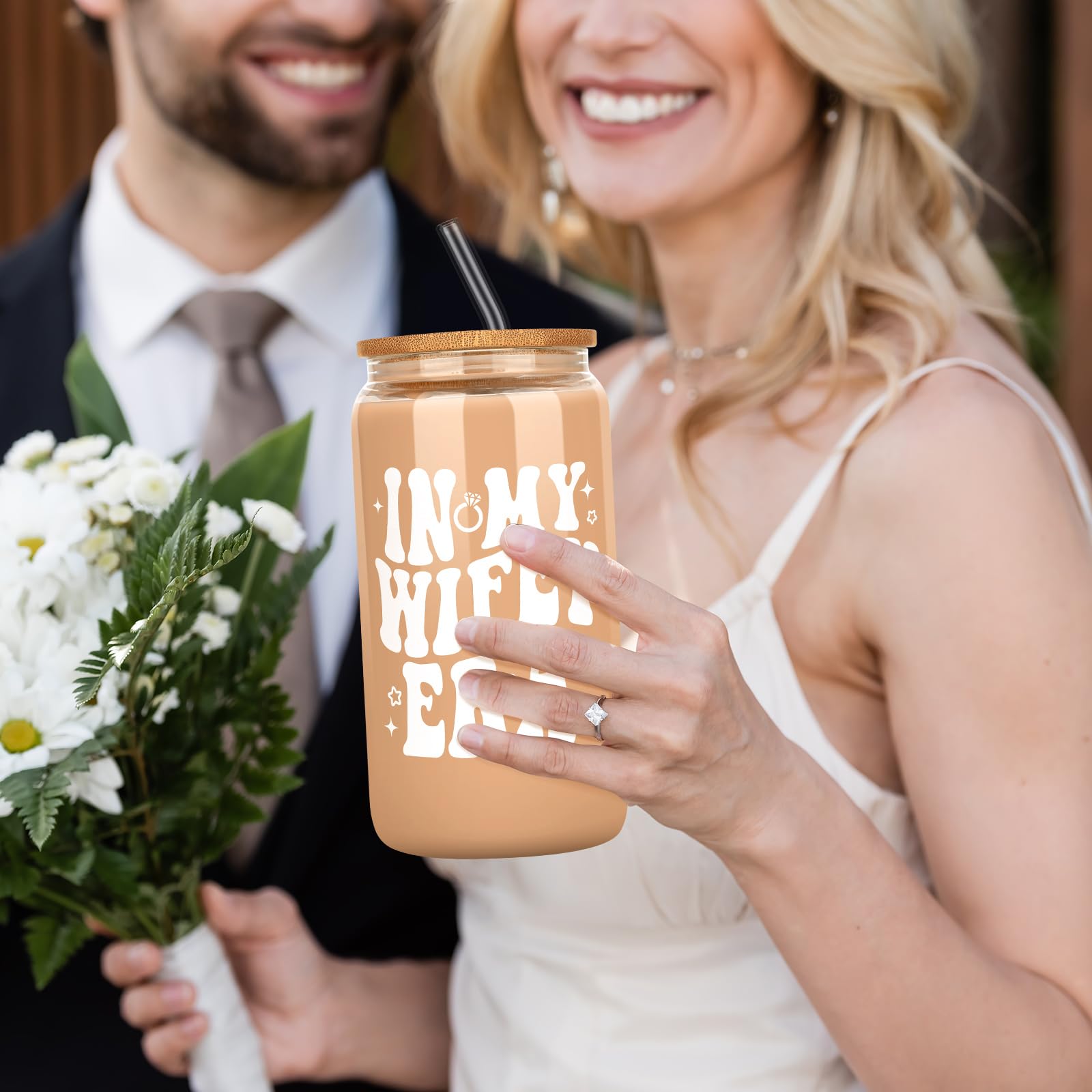 Elegant Bridal Shower Gift Set for Bride to Be - Classy Bachelorette & Wedding Gifts with Custom Cup & Straw - Perfect for Honeymoon, Bridal Parties & Wife Appreciation - Cute Wifey Present Ideas for Special Occasions