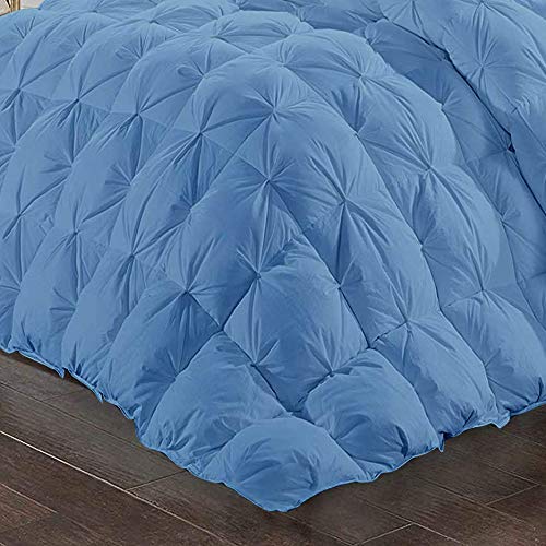 Premium 600 GSM All-Season Quilted Pinch Pintuck Pleated Comforter Set - King/Cal-King Size Light Blue Egyptian Cotton Duvet Insert with 2 Pillowcases | Luxury Bedding for Master Bedroom, Guest Room & Hotel Use