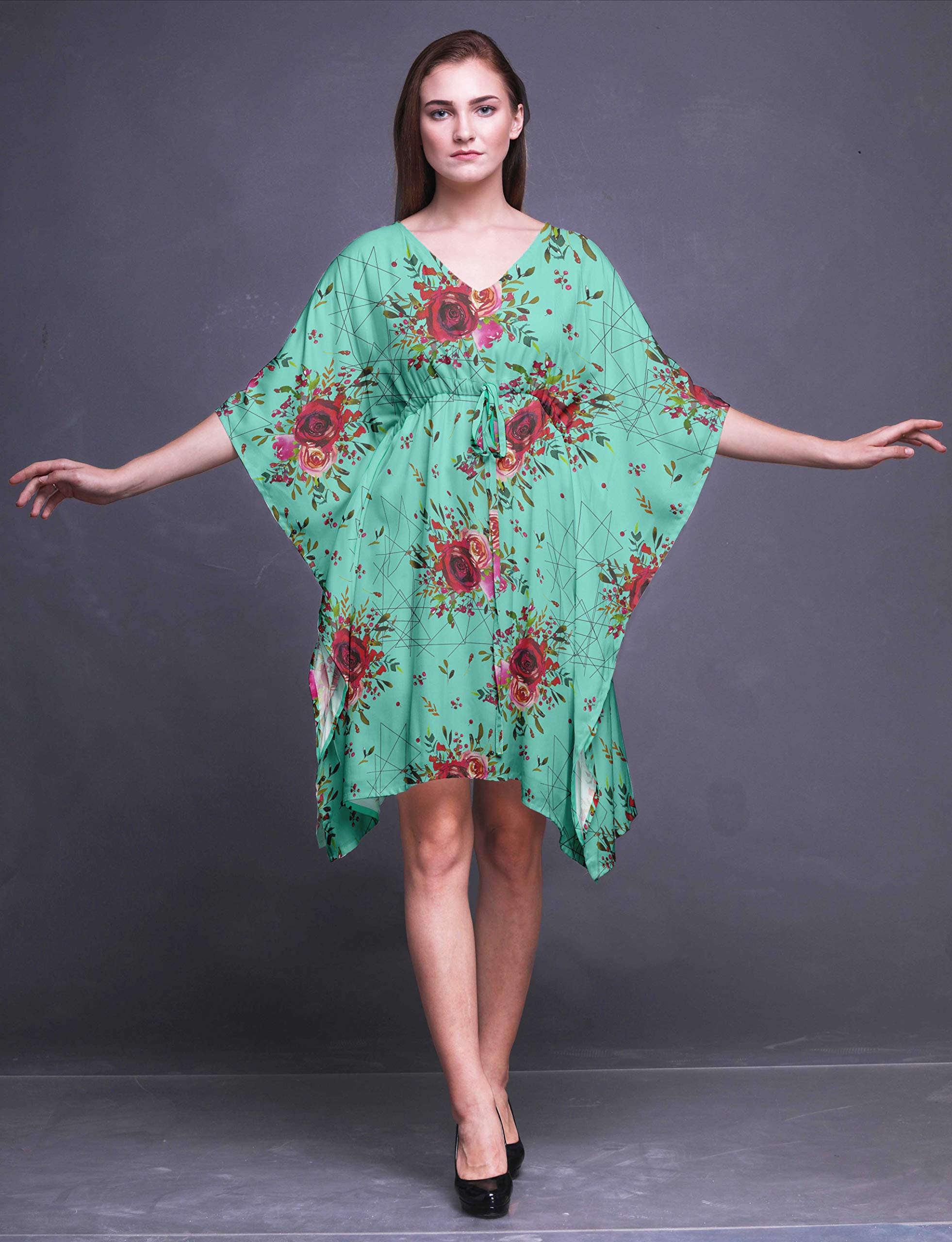 Bimba Women's Short Caftan Midi Dress - Beach Cover Up Swimwear, Summer Boho Kaftan for Pool, Vacation & Resort Wear