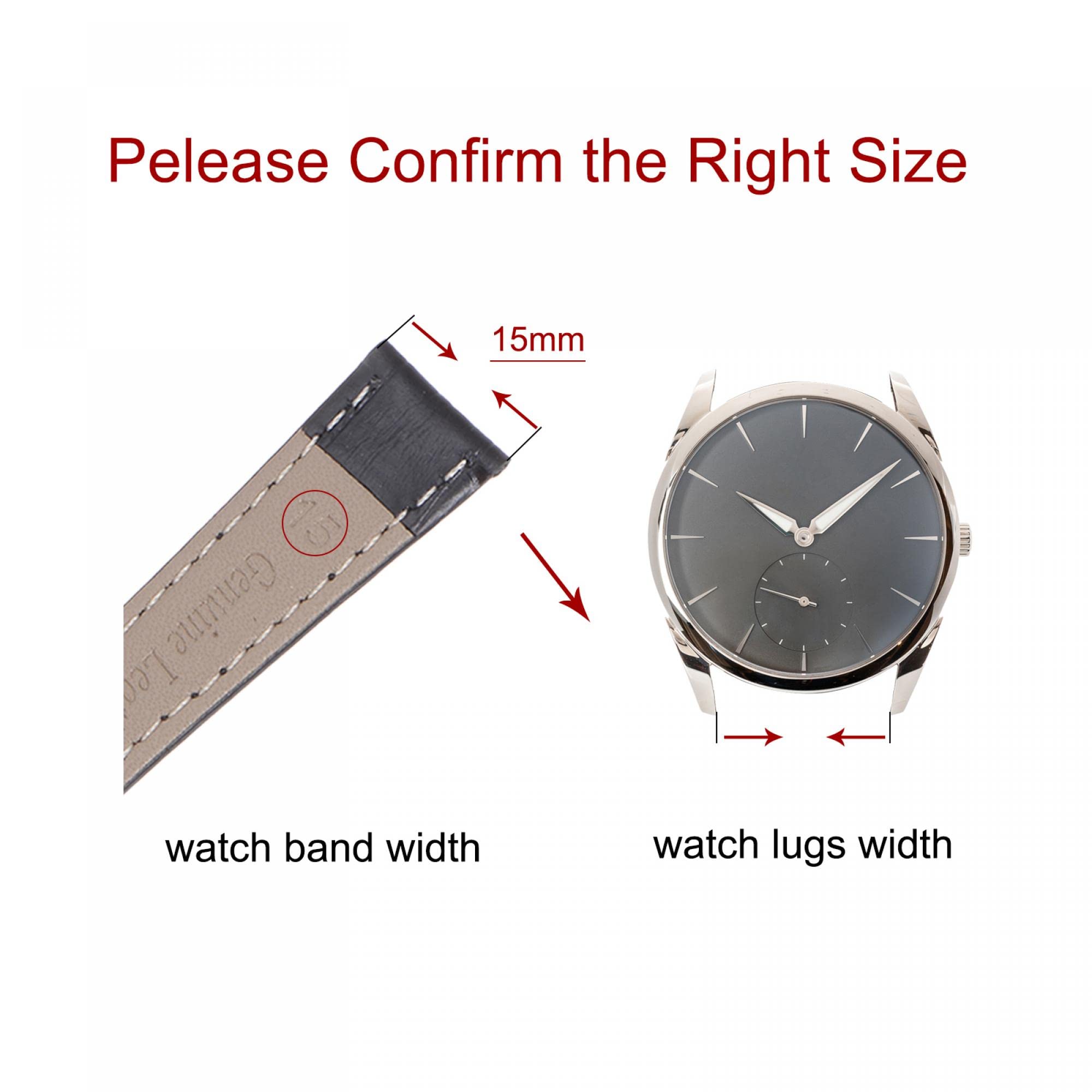 Premium Genuine Leather Watch Band with Embossed Design - Includes Bar Tool (No Buckle) | Replacement Strap for Smartwatches & Classic Timepieces | Perfect for Business, Casual & Formal Occasions