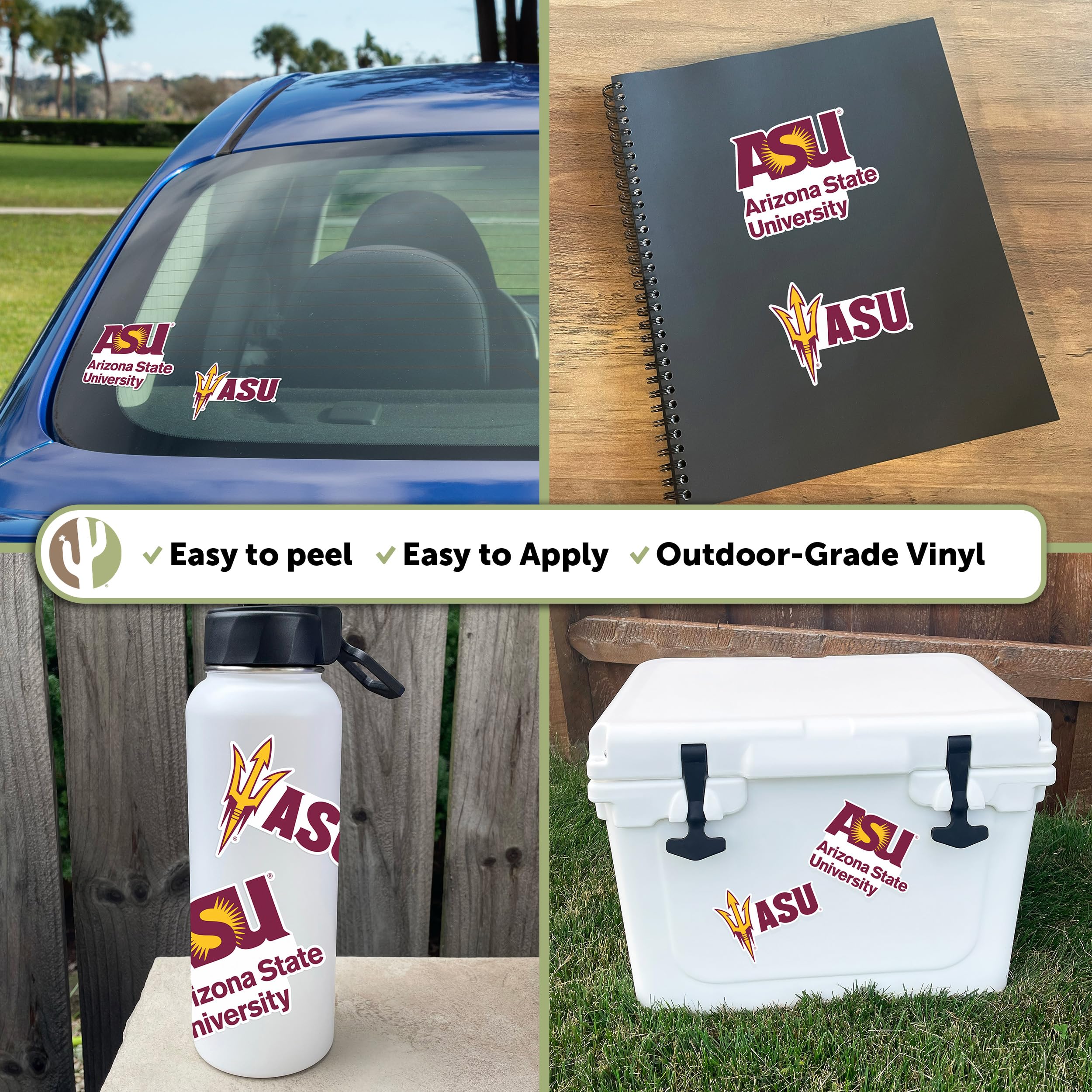Arizona State University Sun Devils Vinyl Decals - 4 Inch Set VC - Desert Cactus Stickers for Laptop, Water Bottle, Car & Scrapbook - Perfect for ASU Fans, College Dorm Decor & Game Day Spirit
