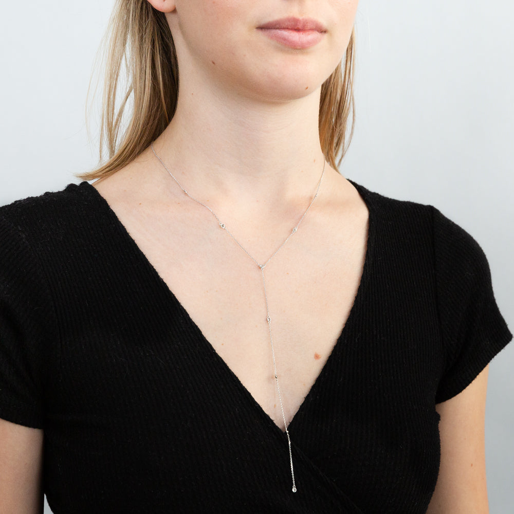 14K White Gold 1/3 Carat Diamond Adjustable Chain Necklace (41-43cm) with 5 Sparkling Diamonds - Perfect for Anniversary Gifts & Special Occasions