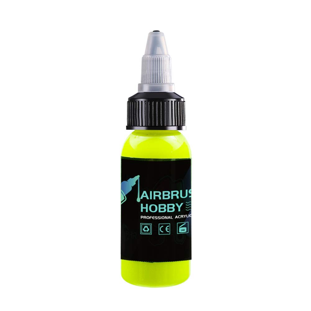 OPHIR Acrylic Airbrush Paint for Model Hobby, Shoes & Leather - Opaque Acrylic Pigment Ink - Easy Clean with Water/Alcohol - Fluorescent Yellow - Perfect for DIY Crafts, Cosplay & Custom Art Projects