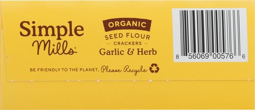 Simple Mills Organic Seed Crackers, Garlic & Herb - Gluten Free, Vegan, Healthy Snacks, Paleo Friendly, 4.25oz (Pack of 1) | Perfect for On-the-Go, Lunchboxes & Keto Diet