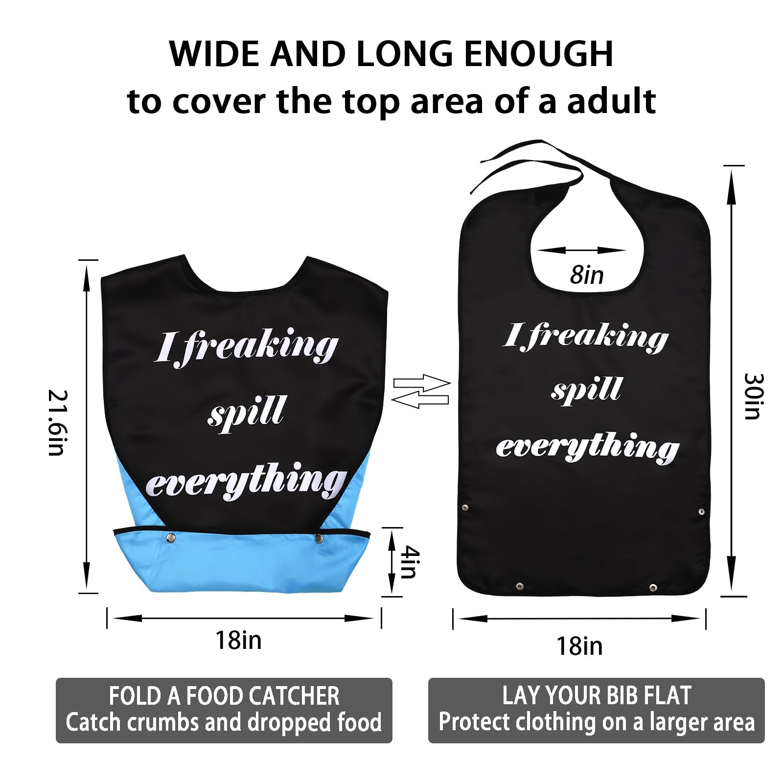 2 Pack Washable & Reusable Adult Bibs for Men & Elderly - Durable Eating Bibs for Dining, Mealtime & Daily Use - Perfect for Seniors, Disabled & Messy Eaters