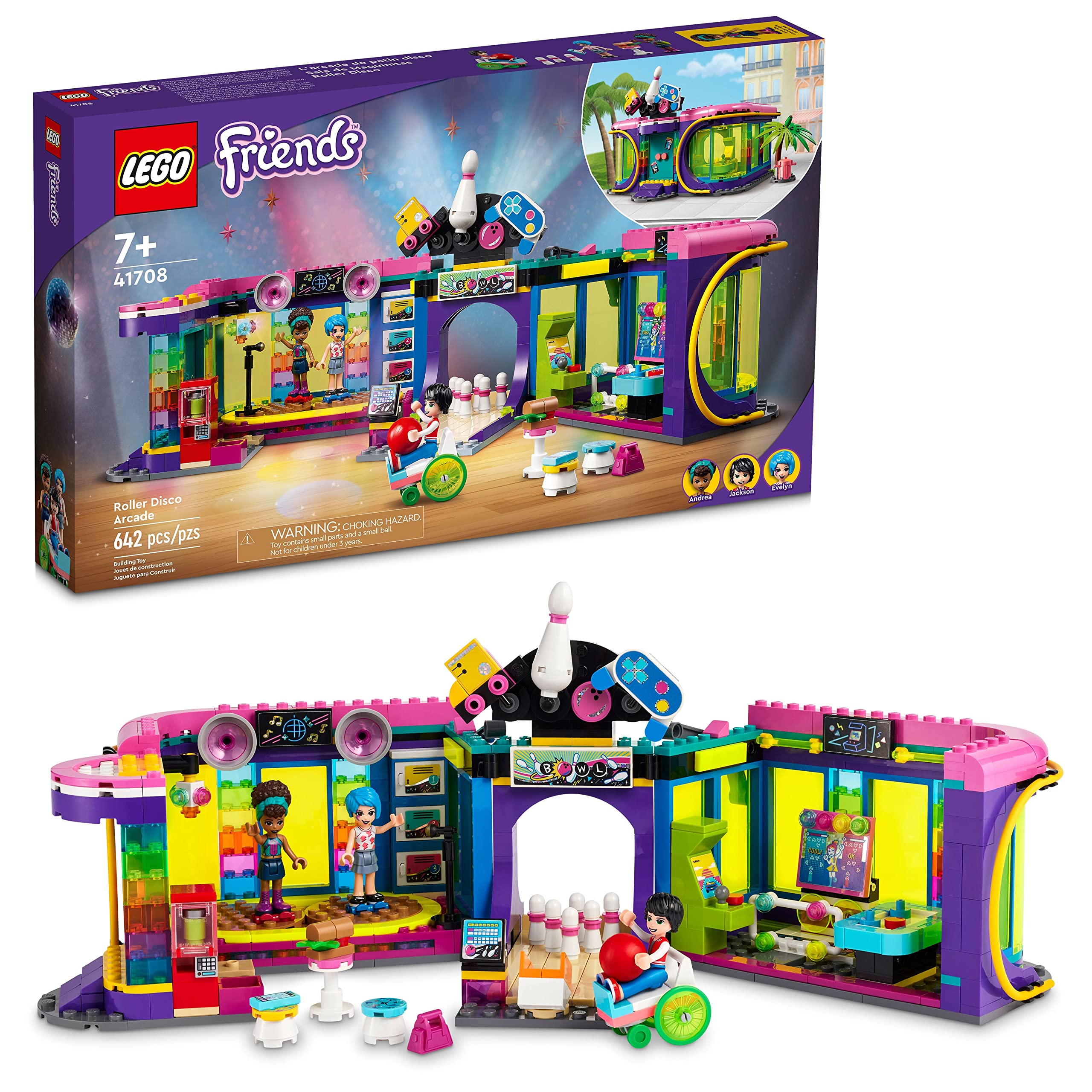 LEGO Friends Roller Disco Arcade Building Set 41708 with Andrea Mini-Doll - Creative Toy Bowling Game for Kids Ages 7+ | Perfect Birthday Gift for Girls & Boys | Fun Playset for Indoor Play, Family Game Nights & STEM Learning Activities