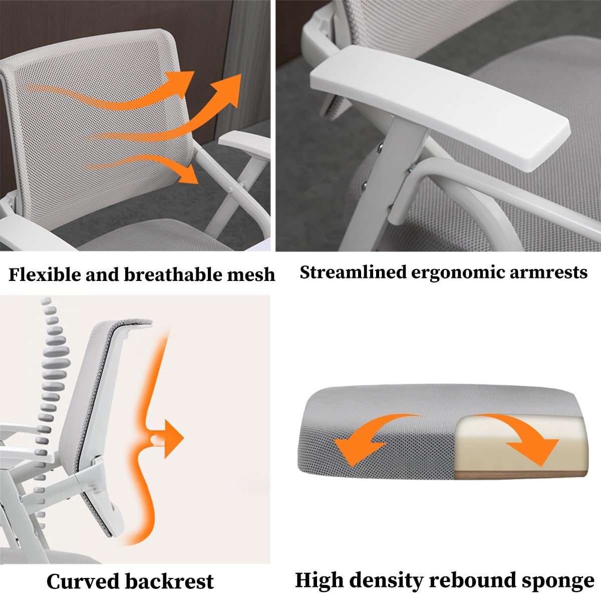 Ergonomic Mesh Office Chair with Attached Desk - Adjustable Folding Chair with Writing Board for Adults, Students & Conference Rooms - Comfortable Metal Frame Backrest (Orange) - Perfect for Home Office, Study Sessions & Business Meetings