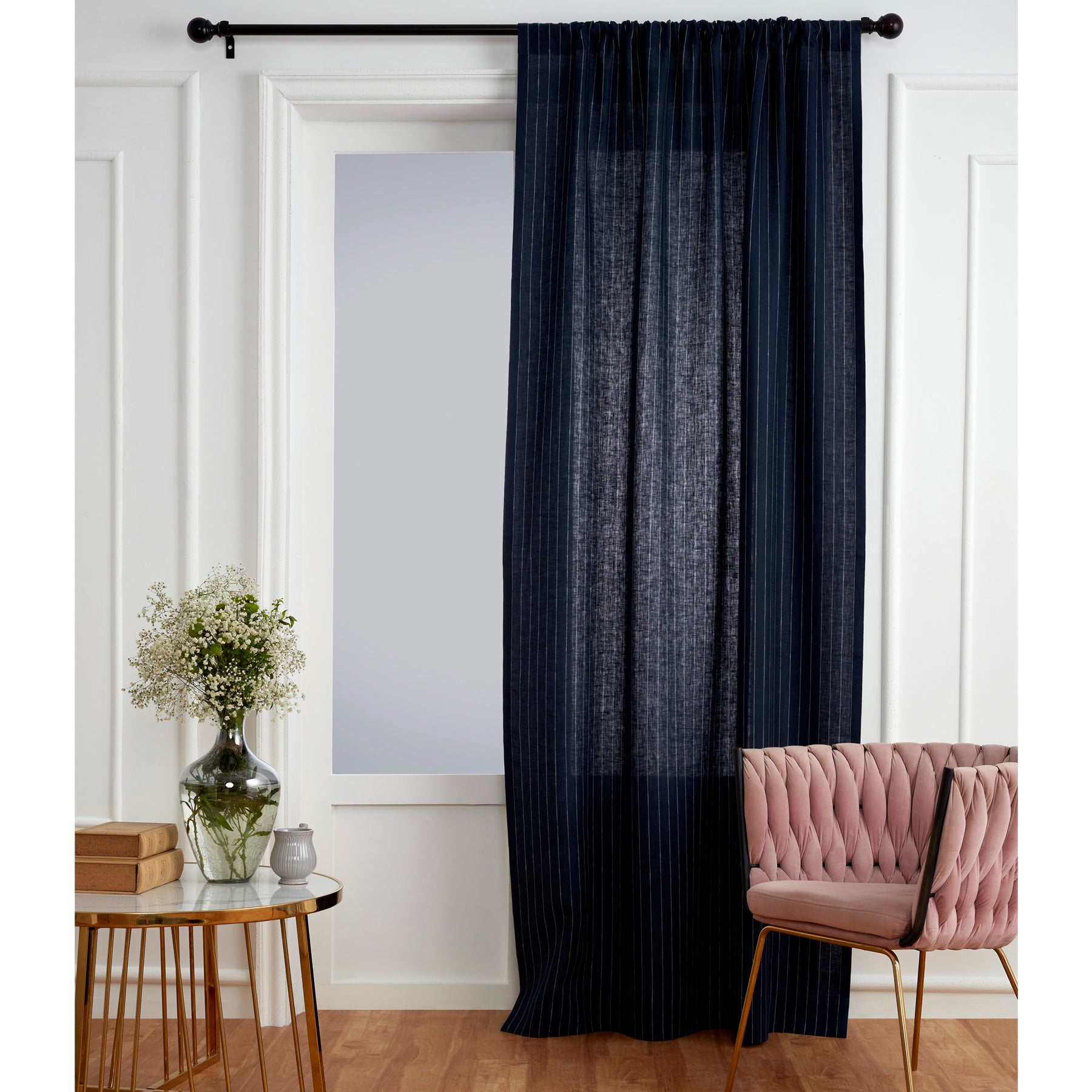 Stylish Pinstripe Curtains for Living Room & Bedroom - Black & White Striped Window Drapes for Home Decor
