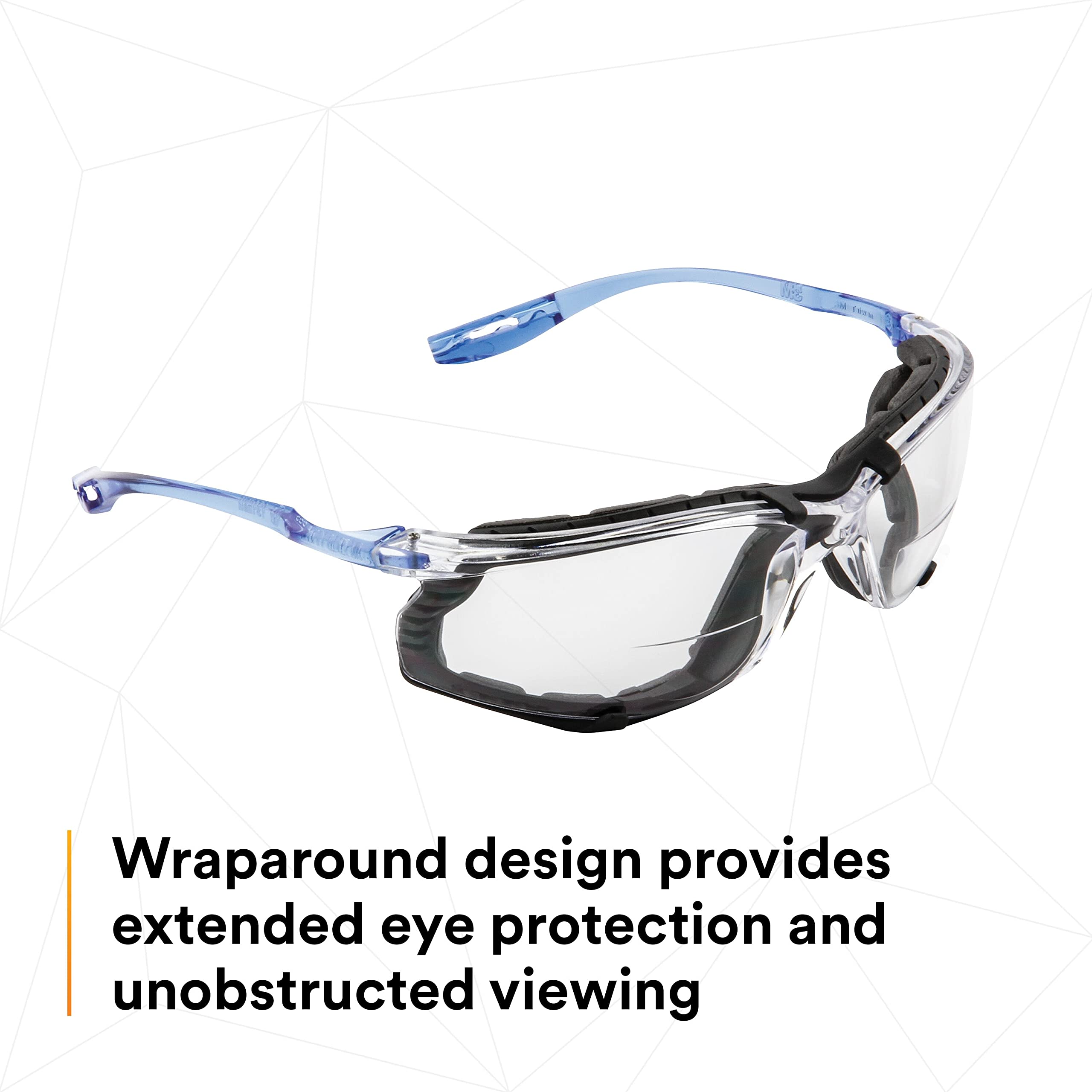 3M Virtua CCS Safety Glasses with +2.5 Readers - ANSI Z87.1 Certified, Anti-Fog Clear Lens & Frame, Blue Arms, Corded Ear Plug System, Removable Foam Gasket (20-Pack) - Perfect for Construction, Lab Work & DIY Projects