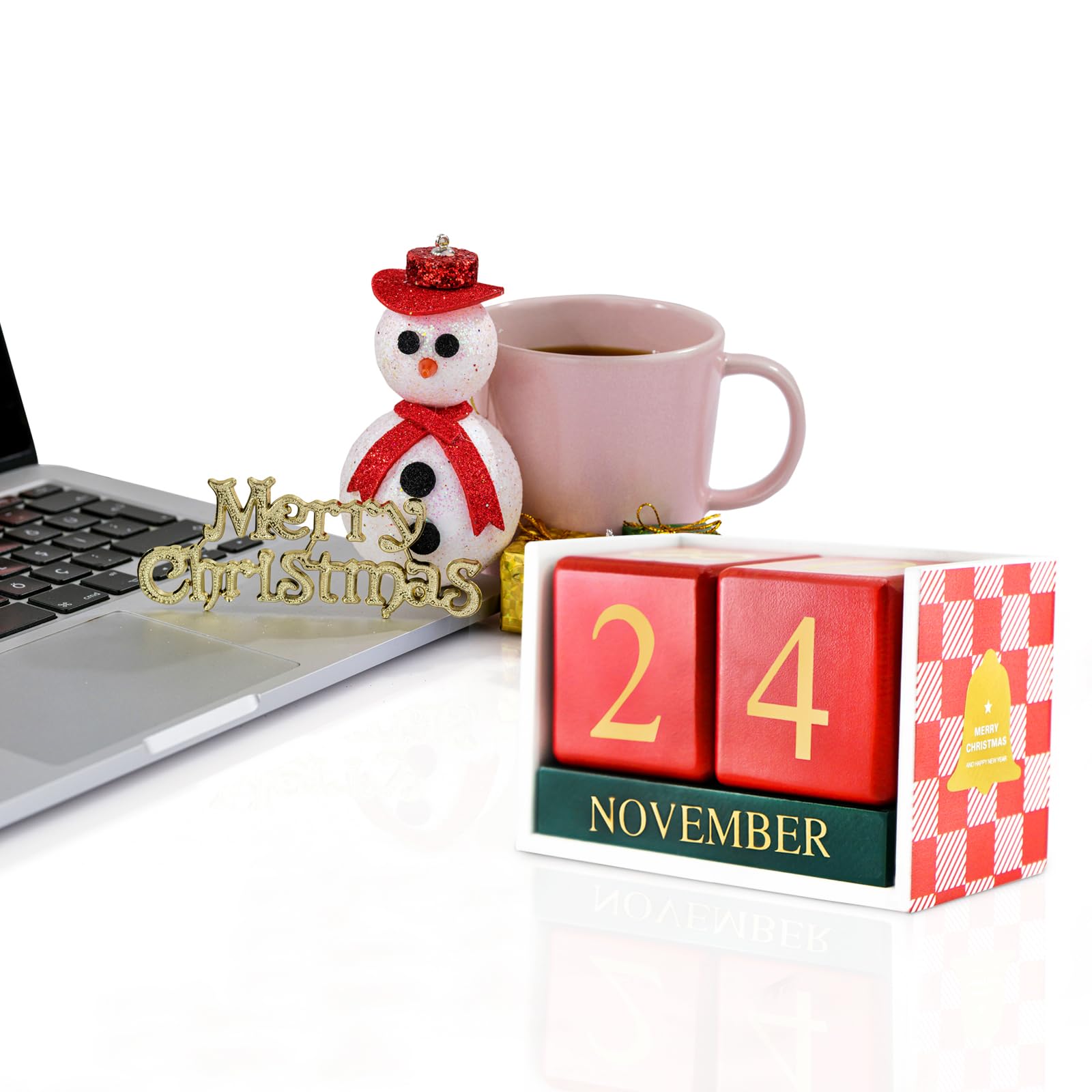 Wooden Perpetual Desk Calendar Blocks - Pink Office Desk Accessories with Month & Date Display, Wooden Cubical Decor for Home & Office - Perfect Gift for Women & Men (Christmas Green) | Great for Desk Organization, Holiday Decor & Thoughtful Gifting