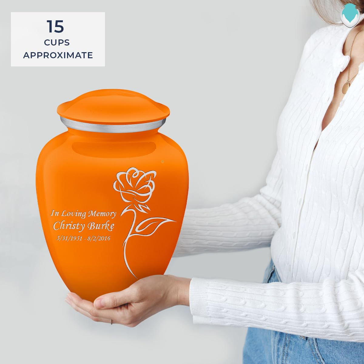 Personalized Rose Cremation Urn for Ashes - Large Burnt Orange Funeral Urn for Adults with Double-Side Engraving (Holds 200 lbs) - Perfect for Memorial Services & Home Display