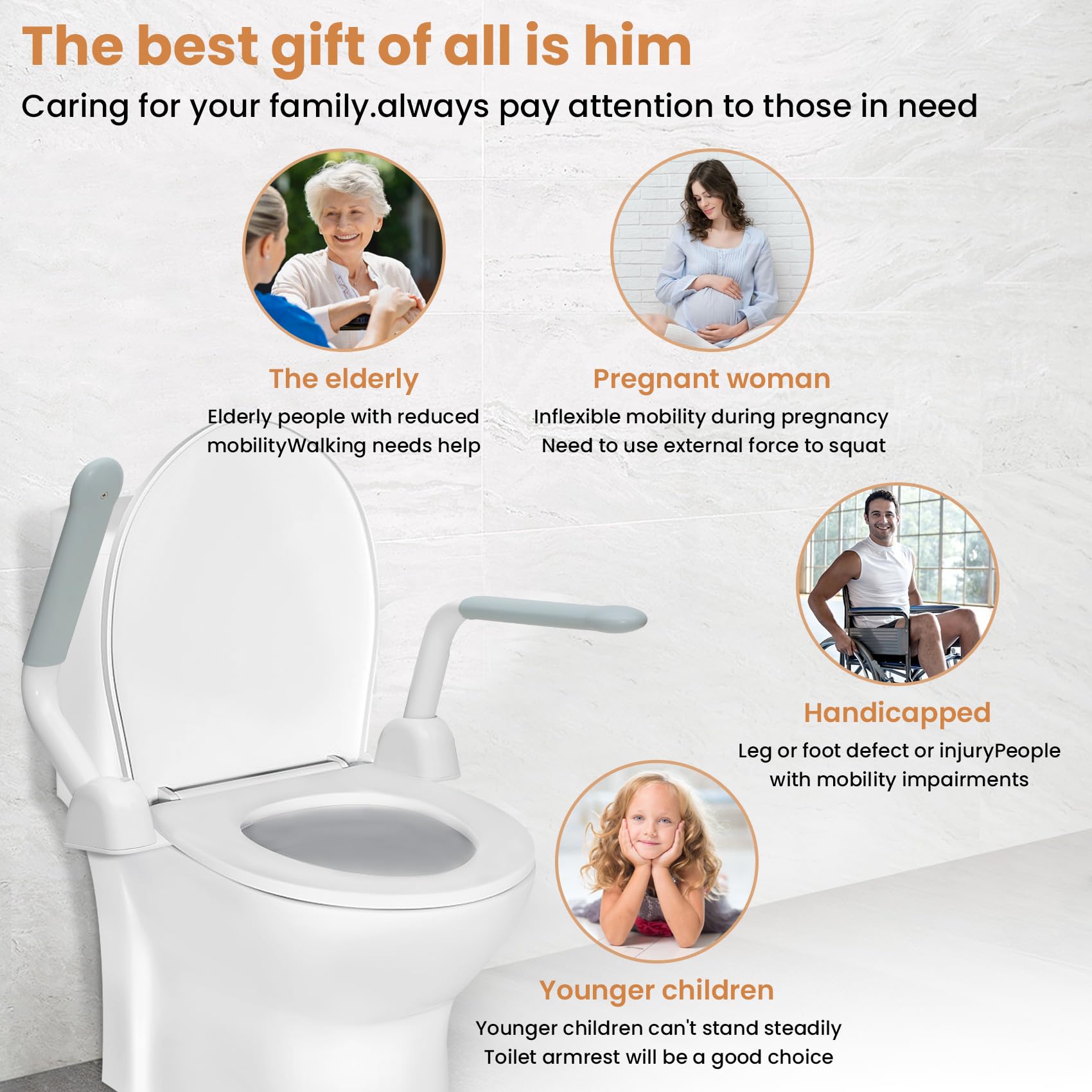 Elderly Toilet Safety Rails - Adjustable Bathroom Handrails for Seniors, Disabled & Mobility Impaired - Ideal for Flush Toilets, Post-Surgery Recovery & Home Accessibility (70+ Users) - Perfect for Elderly Care, Injury Rehabilitation & ADA Compliant Bathrooms