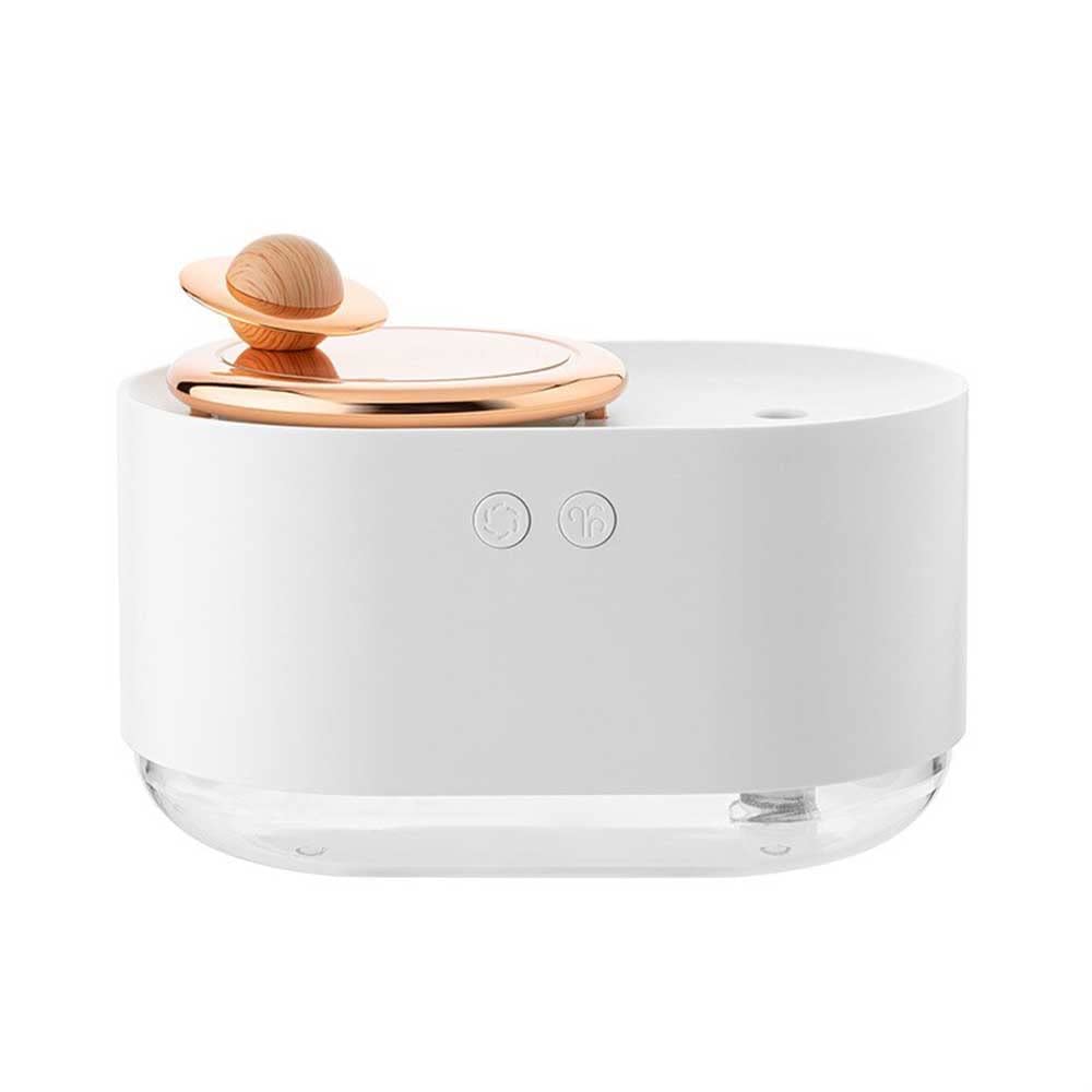 Portable Small Humidifier with Night Light - USB Personal Desktop Rotating Planet Humidifier for Bedroom, Office, Nursery & Nightstand - Perfect for Dry Air Relief, Baby Care & Better Sleep (White)