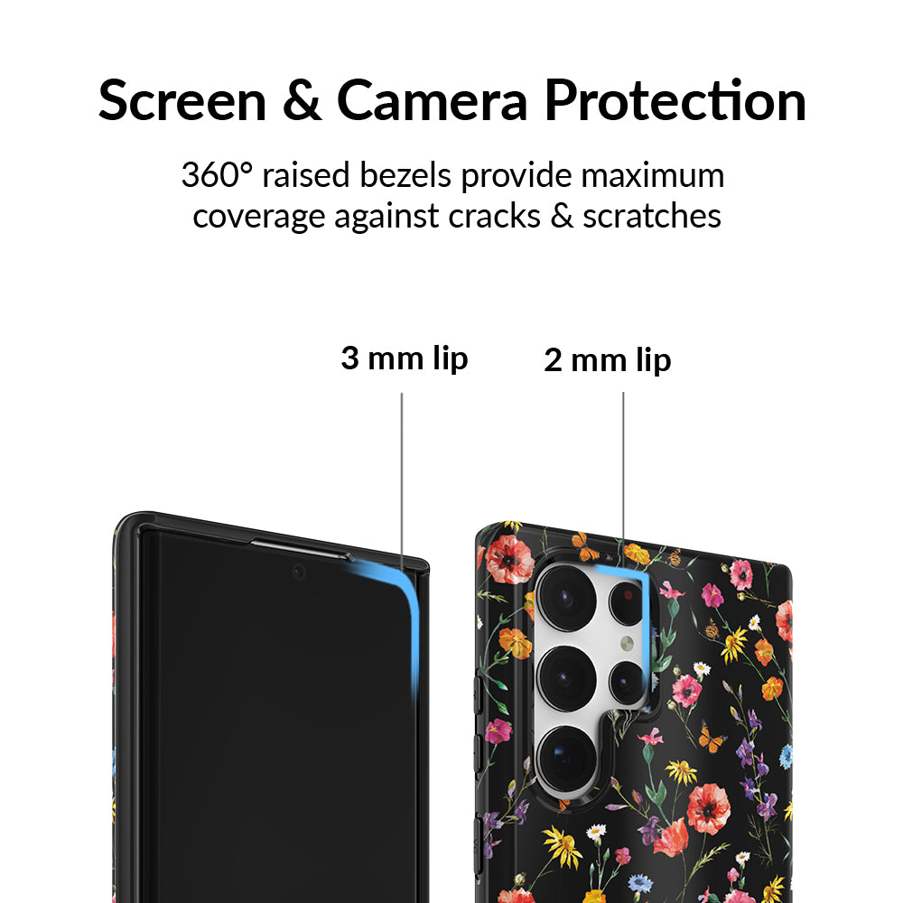 Samsung Galaxy Phone Case with Black Wildflower Design - Durable Protective Cover for Everyday Use, Travel & Outdoor Activities