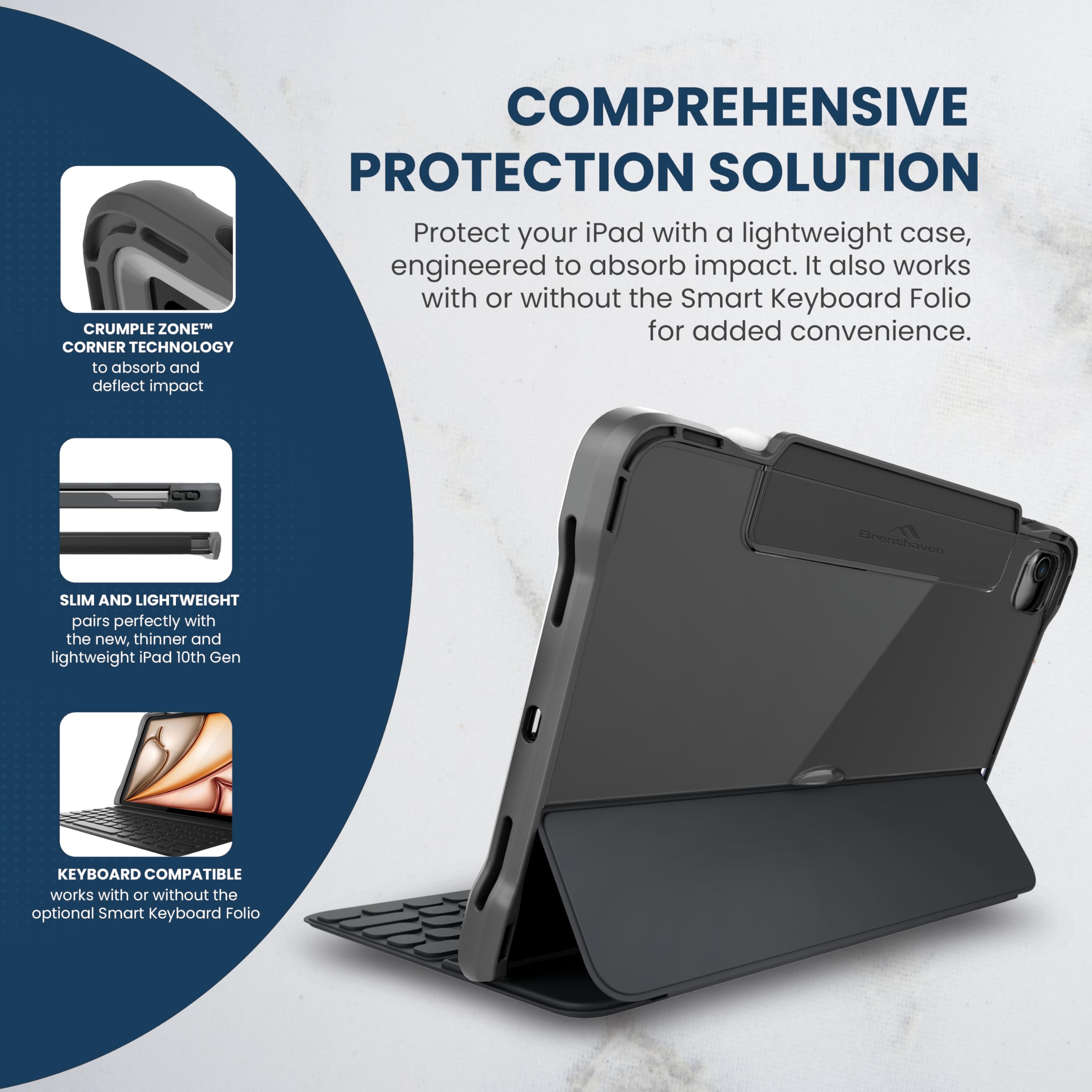Brenthaven Edge Companion Hard Shell Protective Case for iPad Air 11 inch (M2) 2024 & iPad Air 5th/4th Gen 10.9 inch | iPad Pro 11-inch (4th/3rd/2nd Gen) - Shockproof Cover with Built-in Stand & Apple Pencil Holder - Perfect for Work, Travel & School - Gray