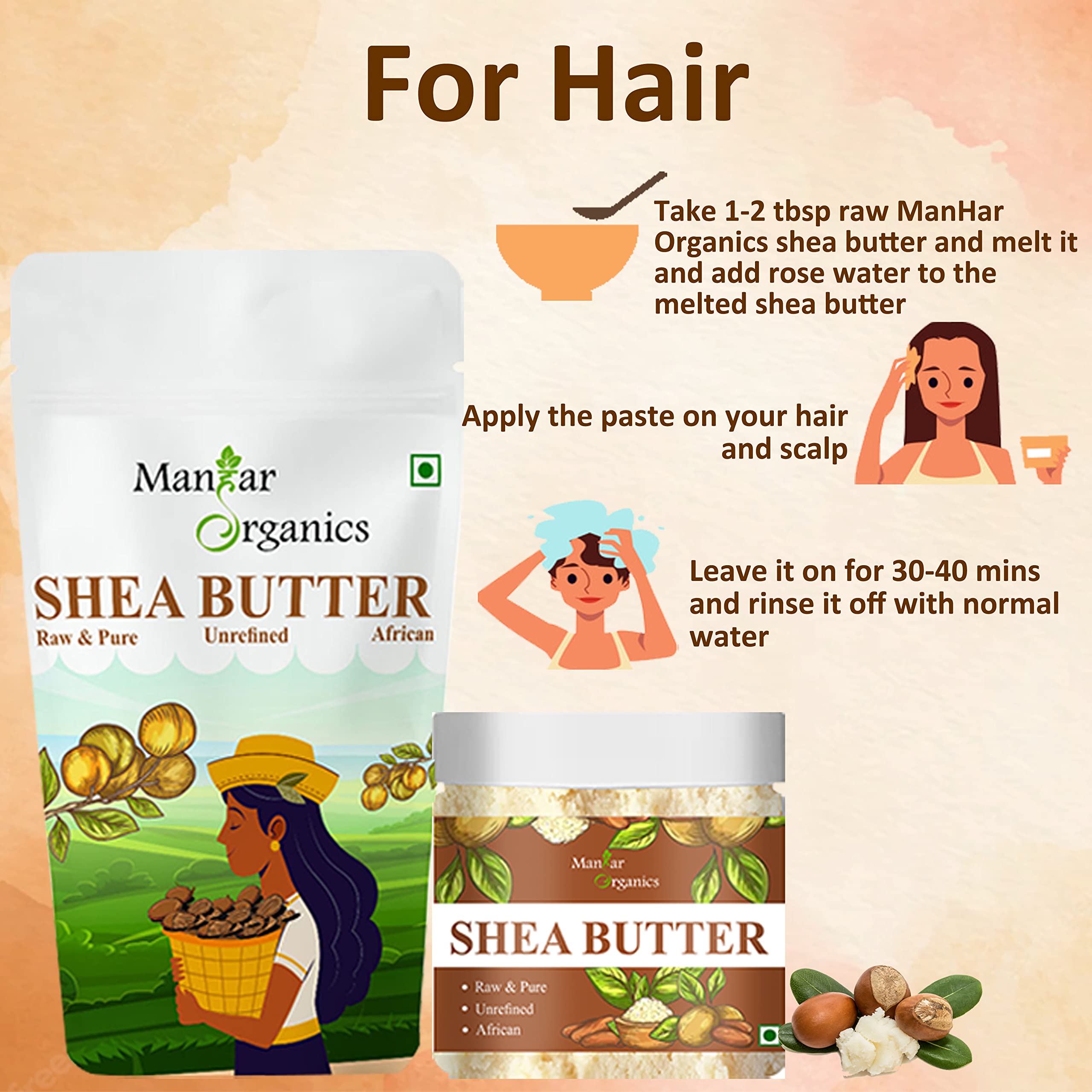Organic African Shea Butter 125g - Raw Unrefined Body Butter for Dry Skin, Hair Care & Stretch Marks | Natural Moisturizer for Face, Hands & Feet | Vegan & Chemical-Free Skincare Solution