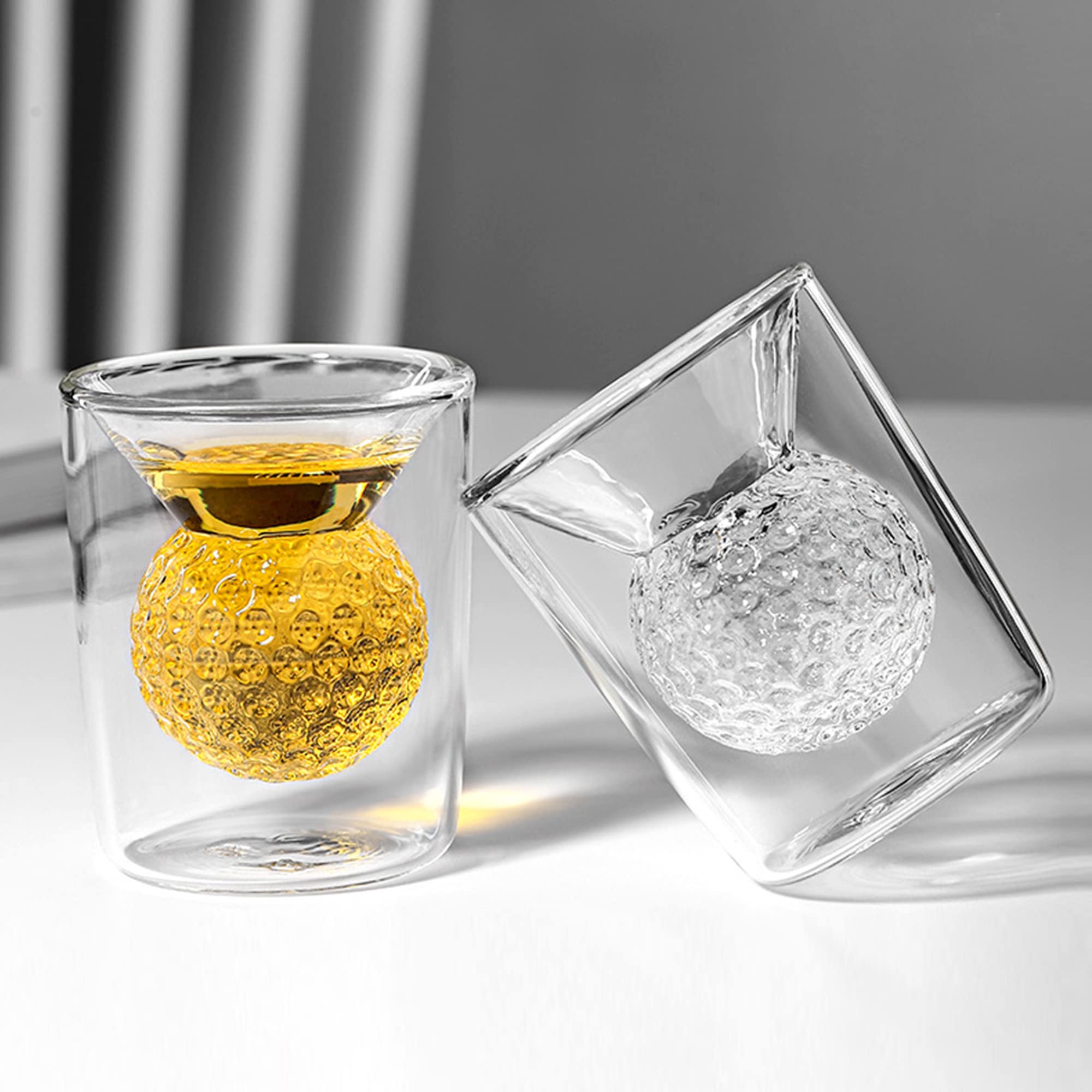 Unique Golf Ball Whiskey Glasses Set - Perfect Golf Gifts for Men, Novelty Drinking Glasses with Embedded Golf Ball Design, Ideal for Home Bar, Parties & Birthday Presents - Great for Golf Enthusiasts & Whiskey Lovers