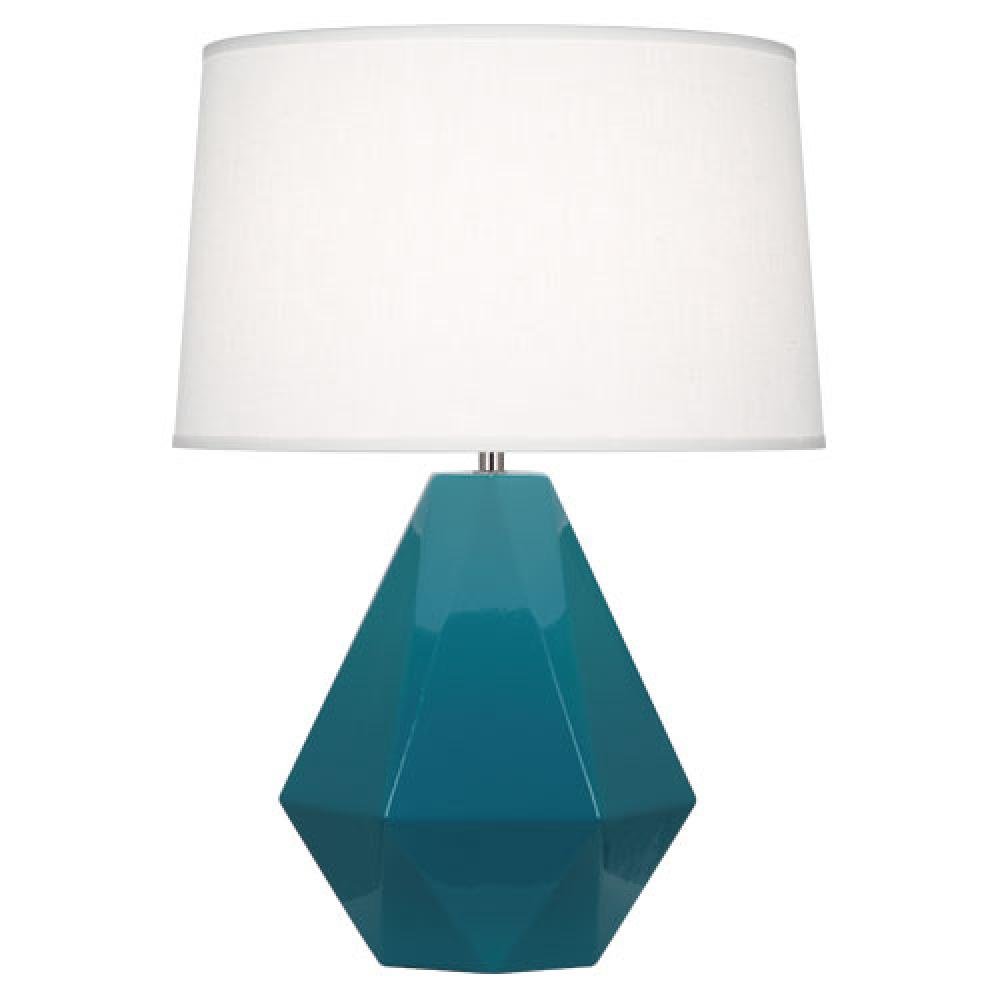 934 One Light Table Lamp with Oyster Linen Shade & Polished Nickel Accented Peacock Glazed Ceramic Base - 22.5x16x22.5 Inches - Elegant Home Office & Bedroom Lighting Decor