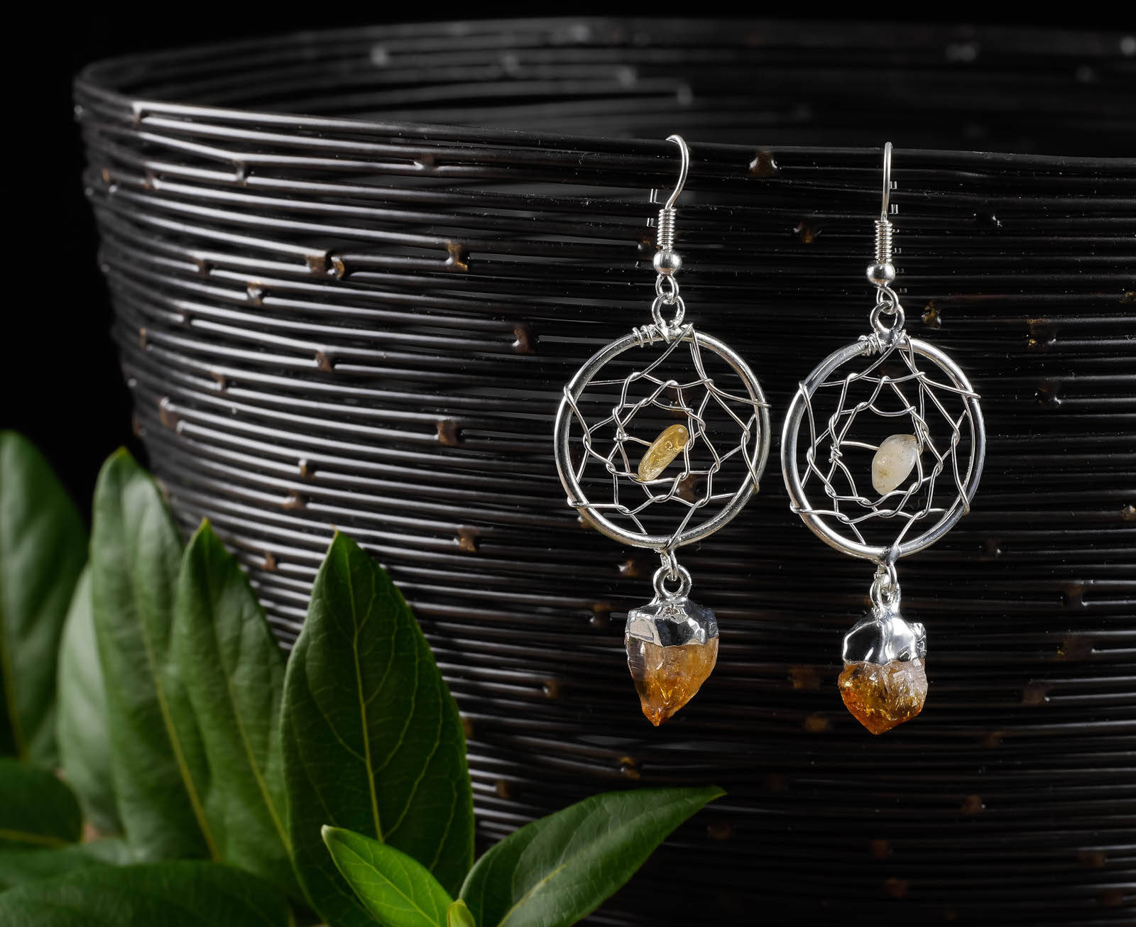 Dream Catcher Earrings with CITRINE Crystal - Handmade Bohemian Statement Jewelry for Women - Healing Stones & Spiritual Gifts - Perfect for Festivals, Yoga & Meditation