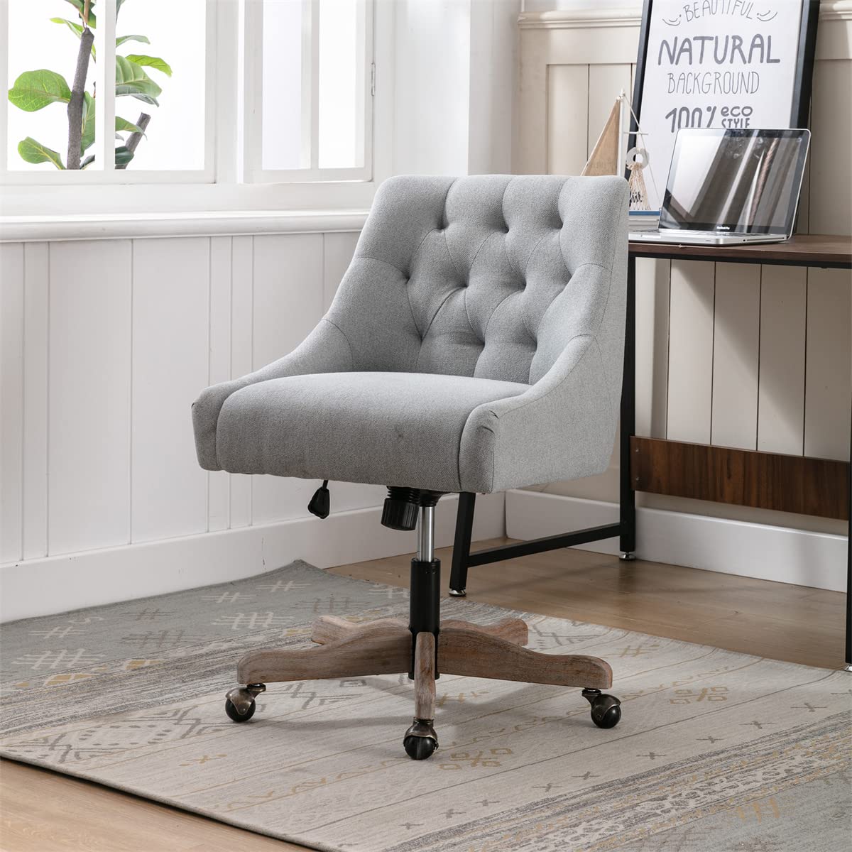 TRIPLE TREE Swivel Office Chair - Adjustable Height Ergonomic Desk Chair with Wheels, Tufted Curved Back Support for Home Office, Gaming & Living Room - Modern Gray Task Chair for Work, Study & Relaxation