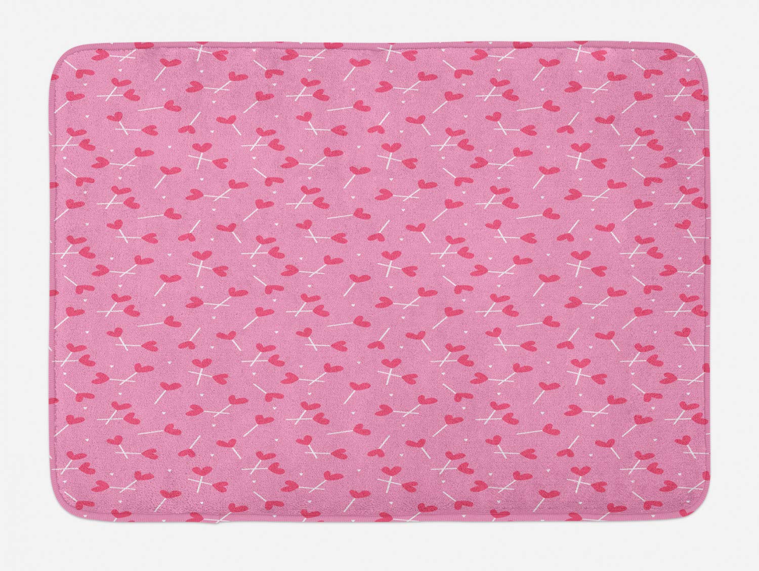 Ambesonne Romantic Heart Candies Print Bath Mat - Non-Slip Plush Bathroom Rug for Valentine's Day, Anniversary & Bridal Shower Decor (30.2