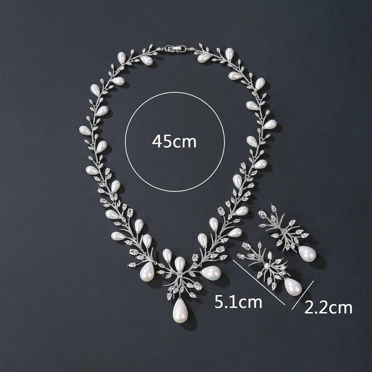 Luxury White Cubic Zirconia Pearl Necklace & Earrings Set for Women - Elegant Wedding, Bridal Party Jewelry Gift - Perfect for Anniversary, Prom & Formal Occasions