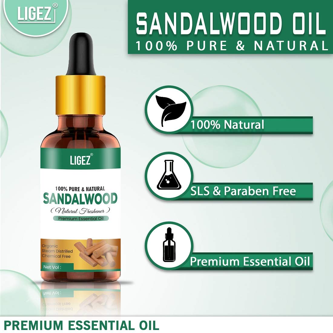 Ligez Sandalwood Essential Oil 30ml - 100% Pure & Natural Aromatherapy Oil for Relaxation, Meditation & Skin Care