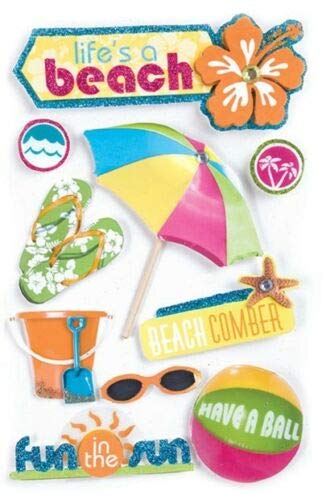 3D Scrapbook Stickers - Beach Travel Vacation Theme (1-Pack) | Dimensional Stickers for DIY Scrapbooking, Journals & Photo Albums | Perfect for Summer Memories, Vacation Planners & Craft Projects