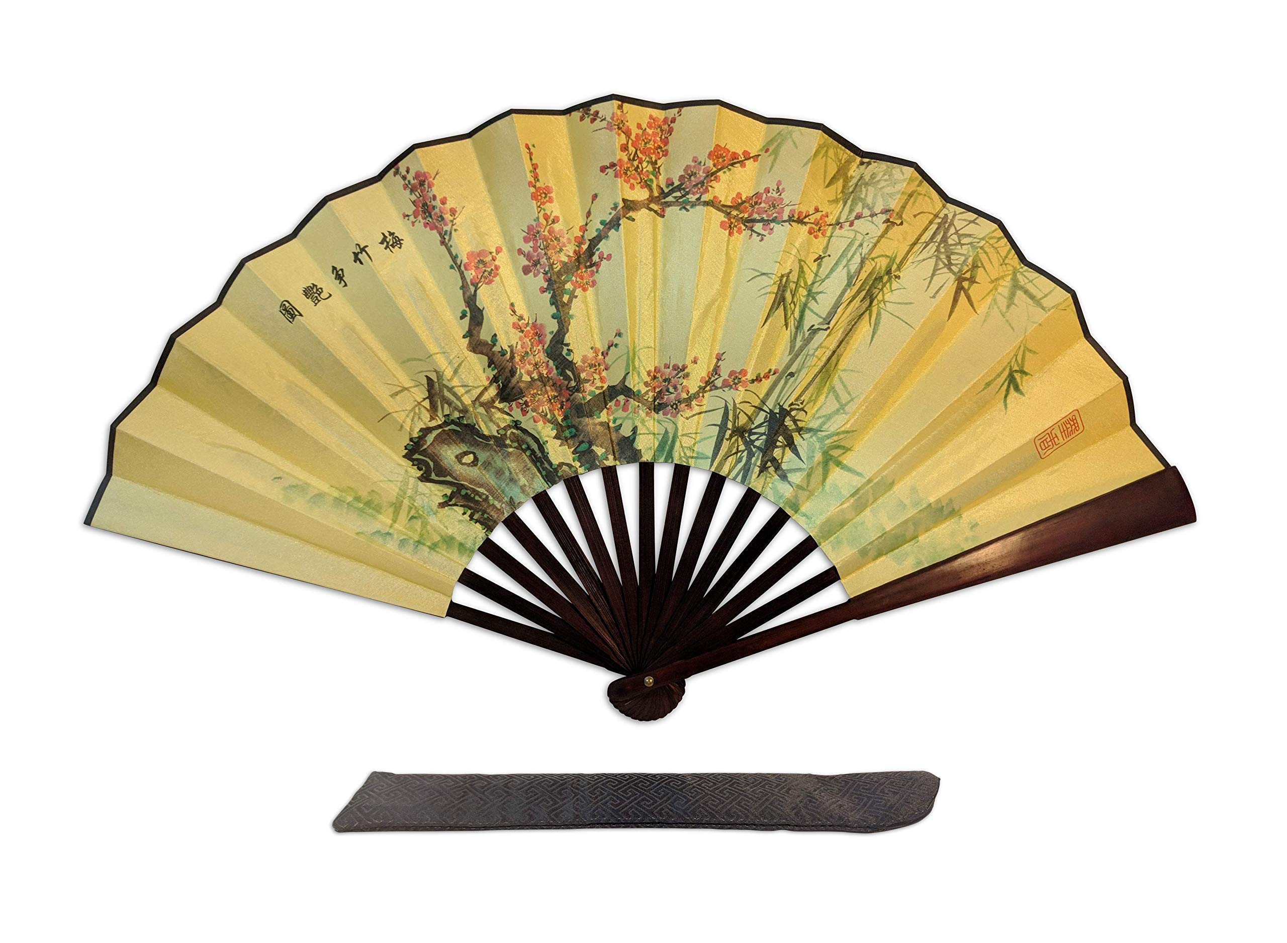 Premium Chinese Folding Hand Fan - Plum Blossom & Bamboo Design - Large Japanese Style Handheld Fan for Women - Perfect for Summer, Weddings, and Home Decor