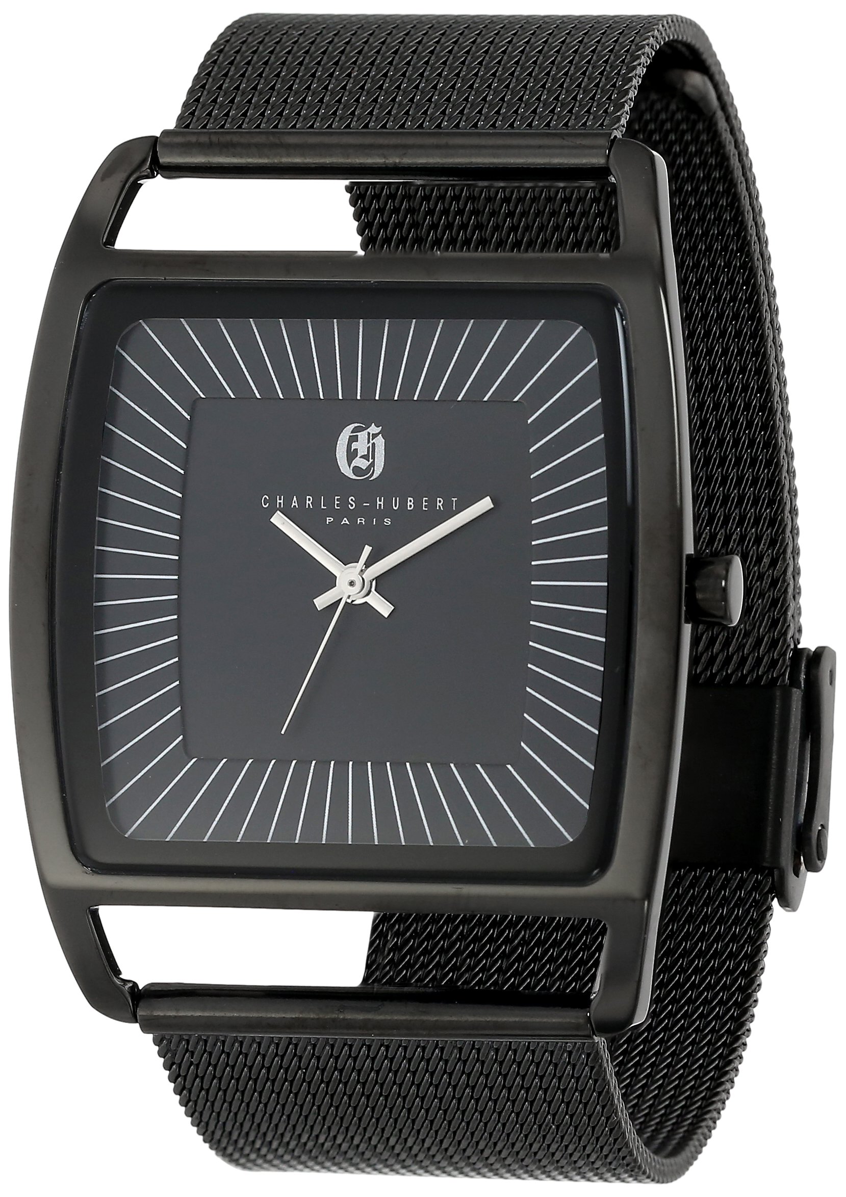 Charles-Hubert Paris Men's 3942-B Premium Collection Black Dial Stainless Steel Mesh Band Watch | Luxury Dress Watch for Business, Formal Events & Gifts