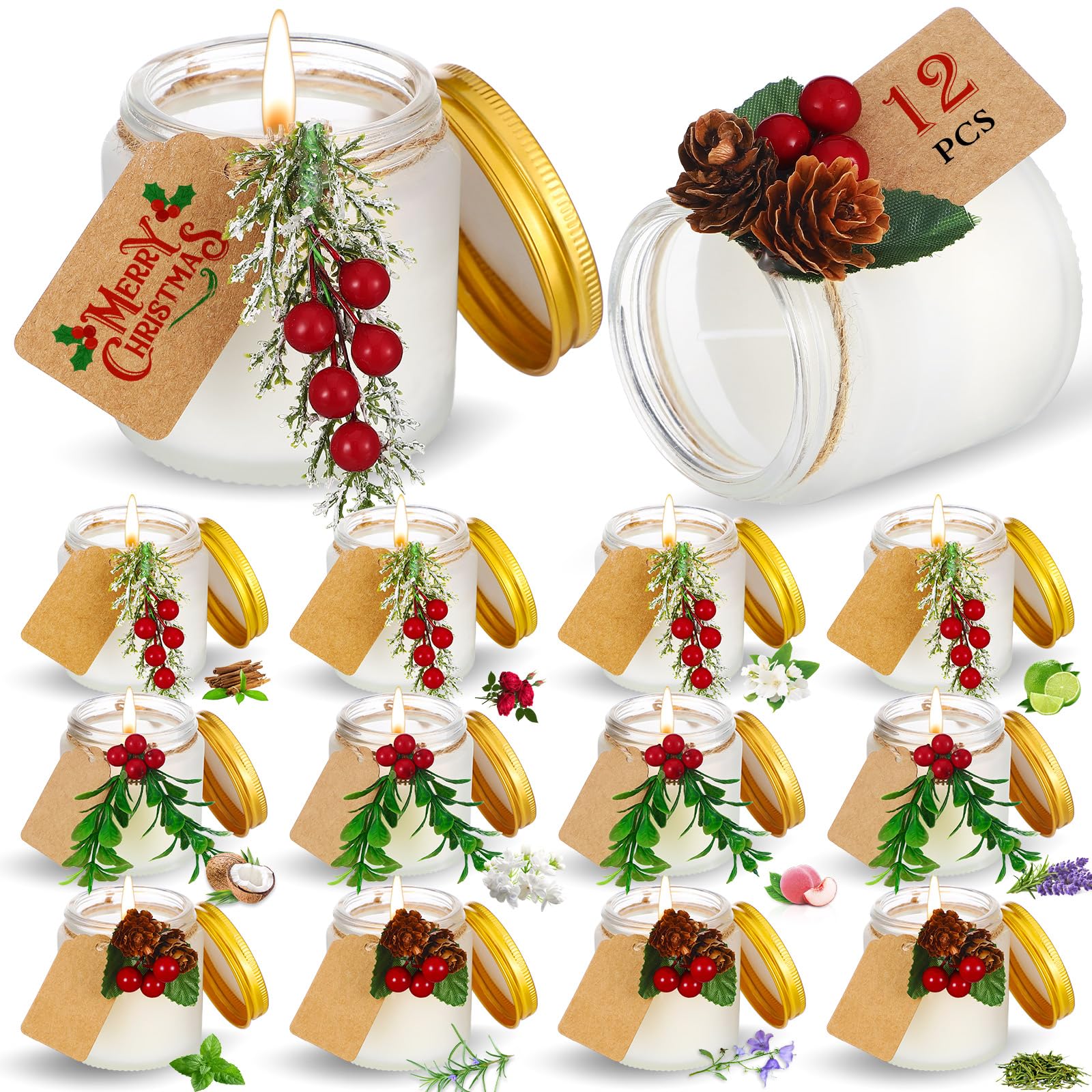 12 Pack Christmas Candles Bulk - Scented Holiday Candles Set for Home Decor, Table Centerpiece & Gifts | Aromatherapy Candles for Women, Coworkers | Perfect for Christmas Decorations, Parties & Relaxation