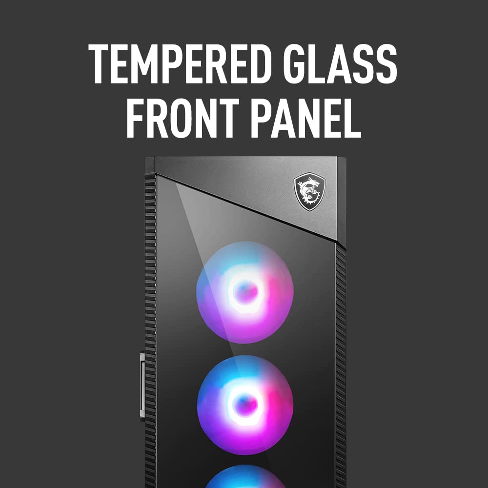 MSI MPG Velox 100R Mid-Tower Gaming PC Case with Tempered Glass Side Panel - 4 x 120mm ARGB Fans, 360mm Liquid Cooling Support, Mesh Front Panel for Optimal Airflow - Perfect for High-Performance Gaming Rigs and Custom PC Builds