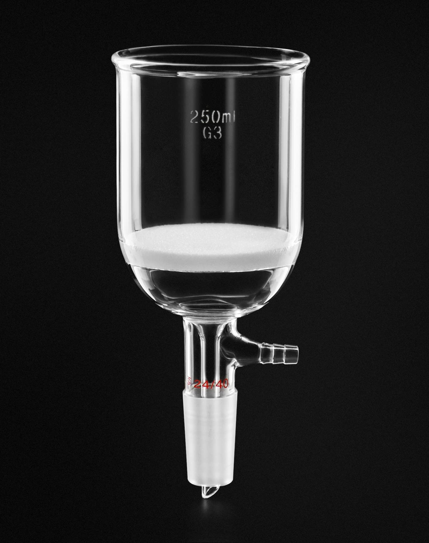 QWORK 250ml Borosilicate Glass Buchner Funnel with 24/40 Standard Taper Joint & G3 Medium Frit - Lab Vacuum Filtration Equipment for Chemistry, Biology Experiments & Scientific Research