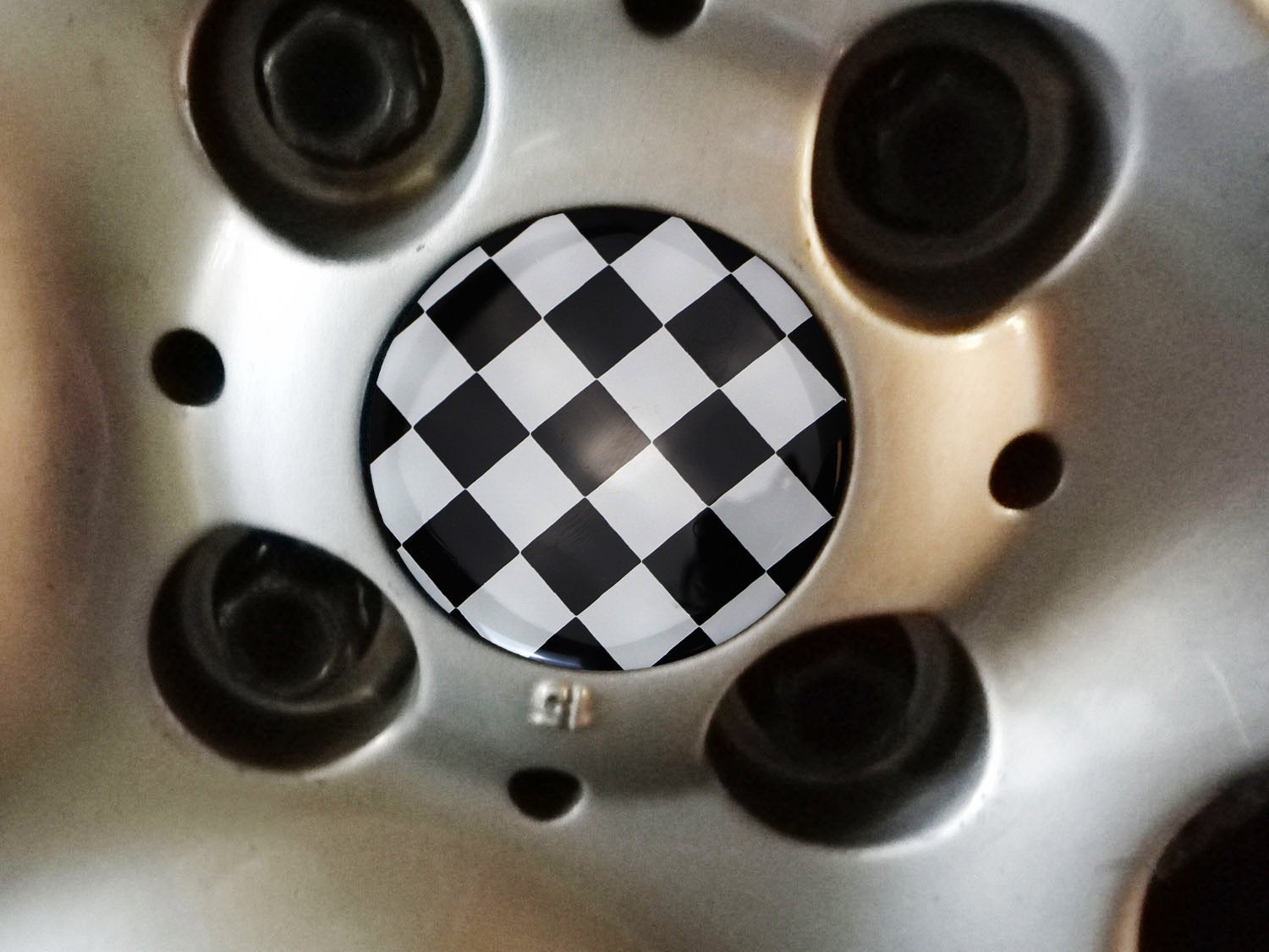 (4) Black & White Checker Wheel Center Cap Covers for MINI Cooper - Stylish Hub Caps for Rims - Perfect for Custom Car Accessories & MINI Cooper Enthusiasts