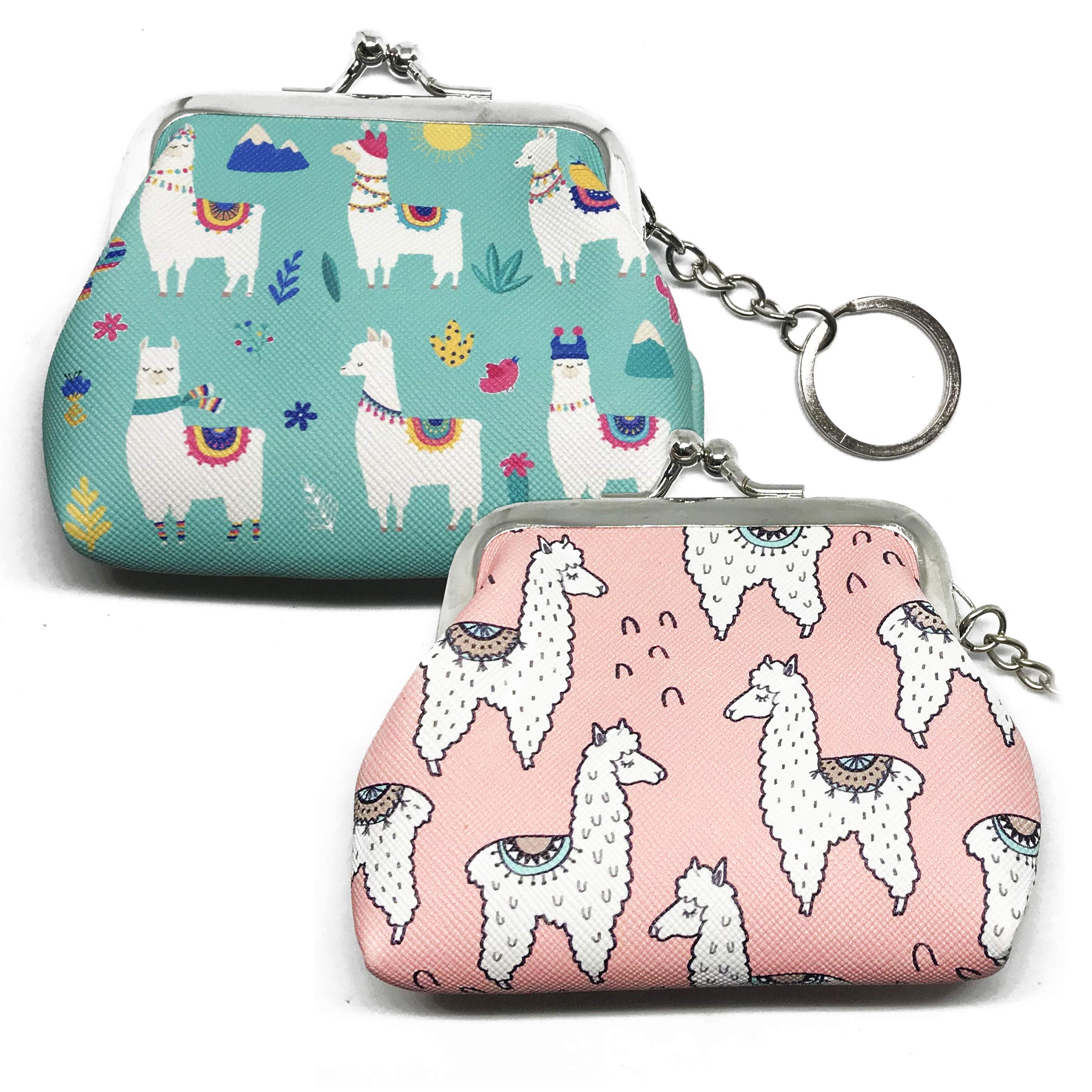 Vintage Small Buckle Coin Purse with Kiss-Lock Clasp - 2 Pack Llama Design Keychain Wallet for Women & Men | Perfect for Coins, Keys, and Small Essentials | Great Gift Idea for Travel, Shopping, and Everyday Use
