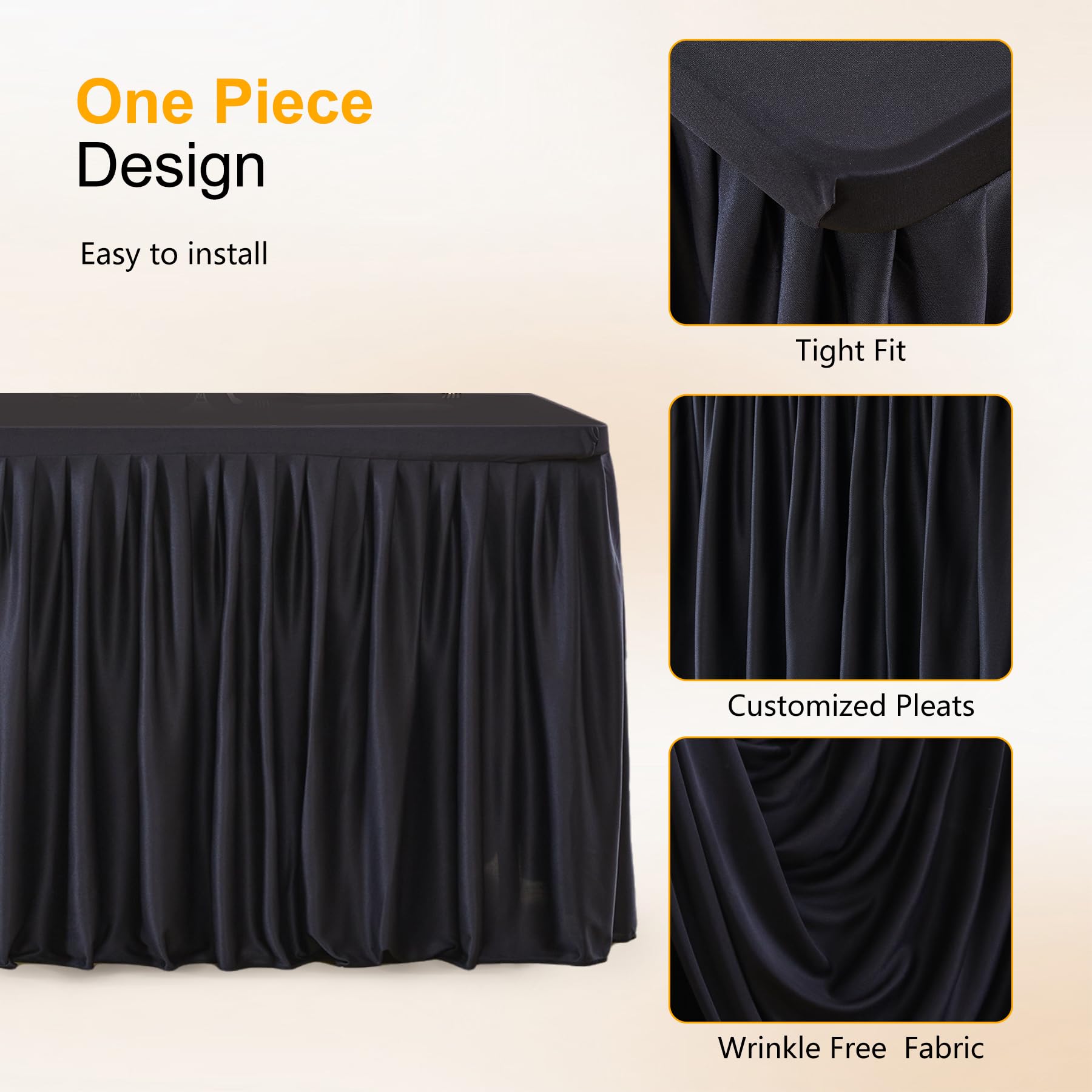 Premium Black Polyester Tablecloth for 6ft Rectangle Tables - Wrinkle-Free Fitted Cover with Elegant Pleated Ruffle Skirt - Perfect for Weddings, Baby Showers, Birthday Parties & Special Events (72x126 Inches) - Ideal for Banquet Halls, Catering Services & Home Decor