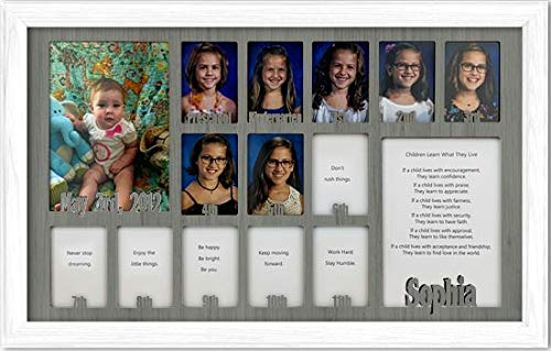 Personalized Northland School-Years Picture Frame - Holds 12 (2.5x3.5) School Photos & 2 (5x7) Graduation/Birthday Pictures - Custom Name Engraved - White Frame with Dark Gray Insert - 12x20 - Perfect for School Memories, Graduation Gifts & Family Keepsakes