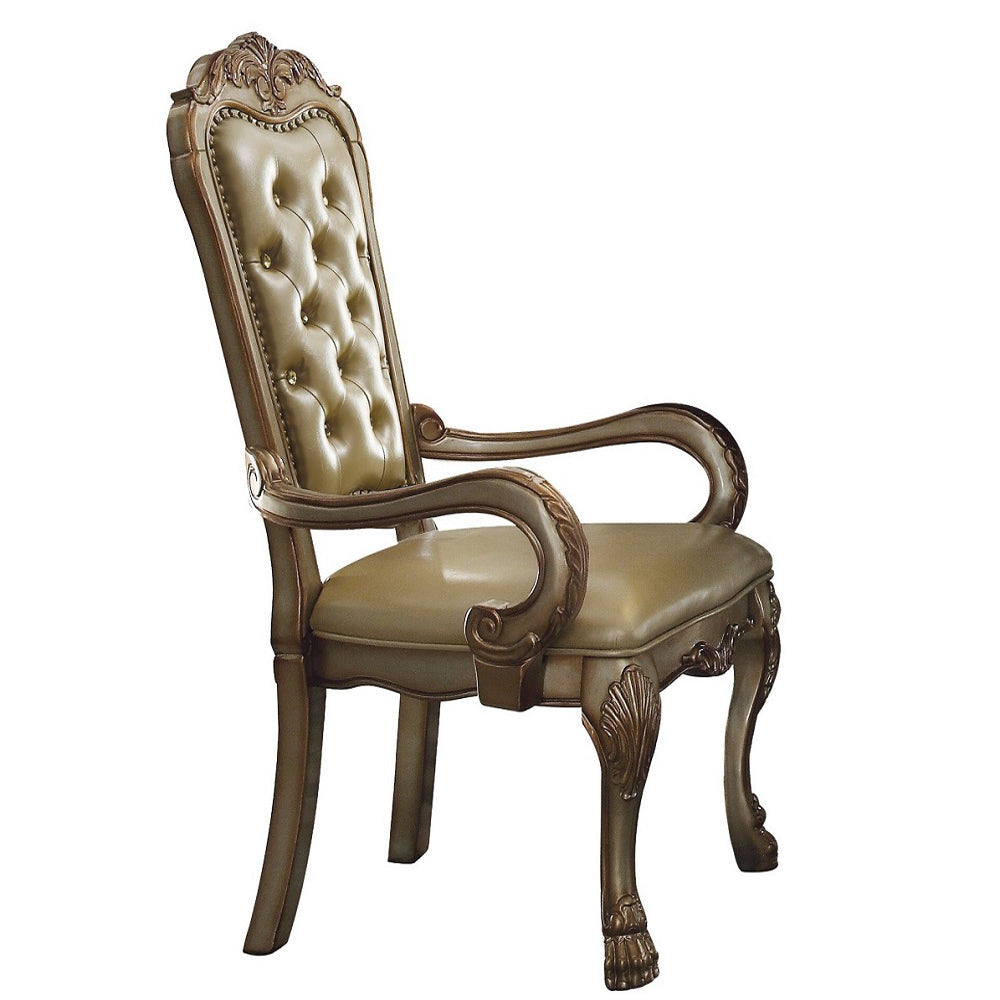 Luxury Bone & Gold Patina Tufted Armchair Set of 2 - Mid-Century Modern Velvet Accent Chairs for Living Room, Bedroom, or Office Decor